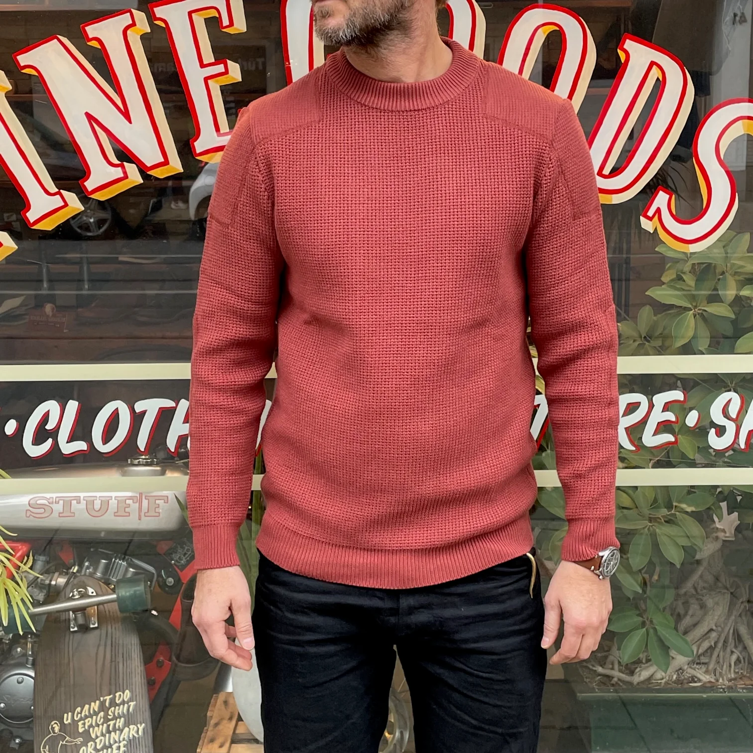 addict clothes | acv-kn01 padded waffle cotton knit faded red - Image 2