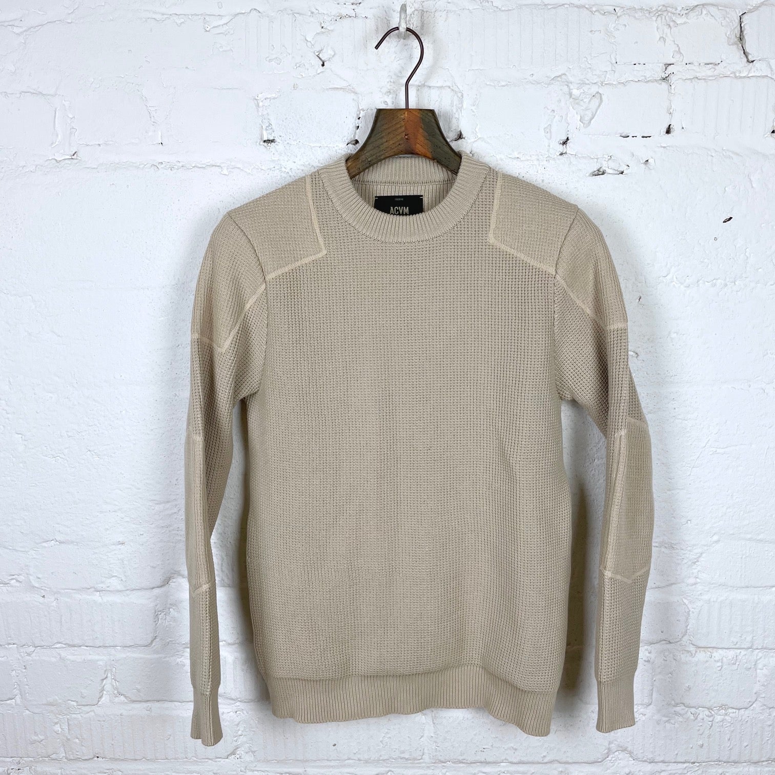 addict clothes | acv-kn01 padded waffle cotton knit smoke beige