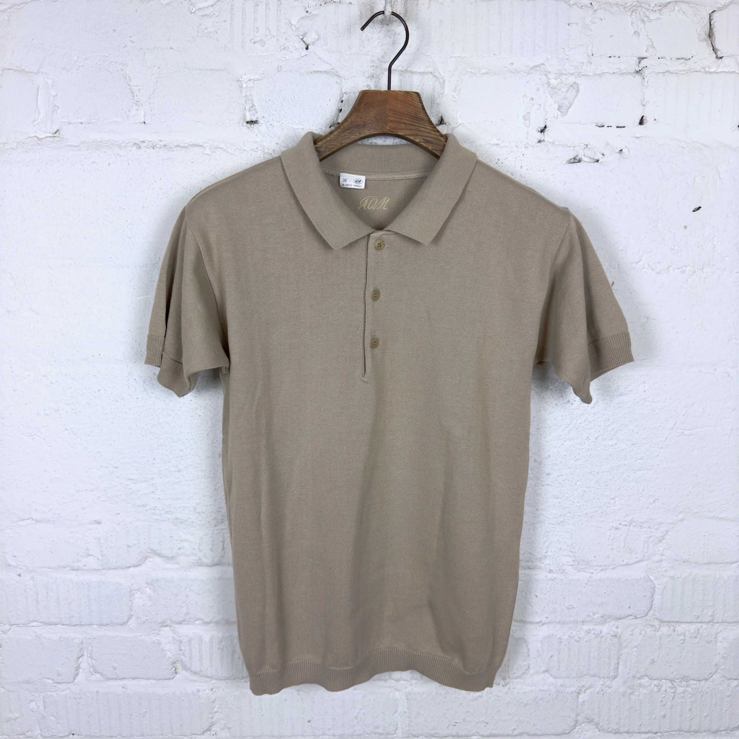 addict clothes | acv-kns03ss short sleeve knit polo smoke beige