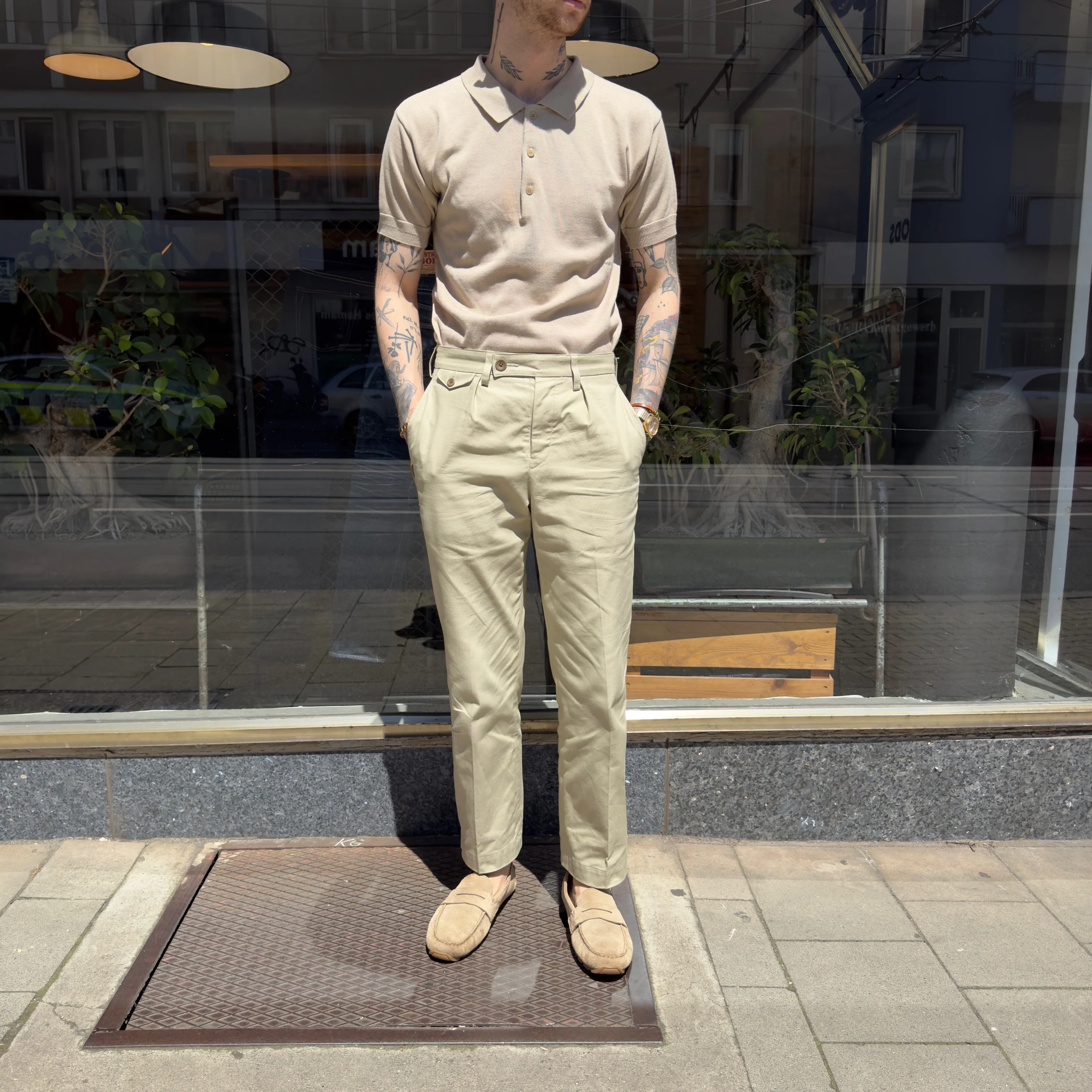 addict clothes | acv-kns03ss short sleeve knit polo smoke beige - Image 2