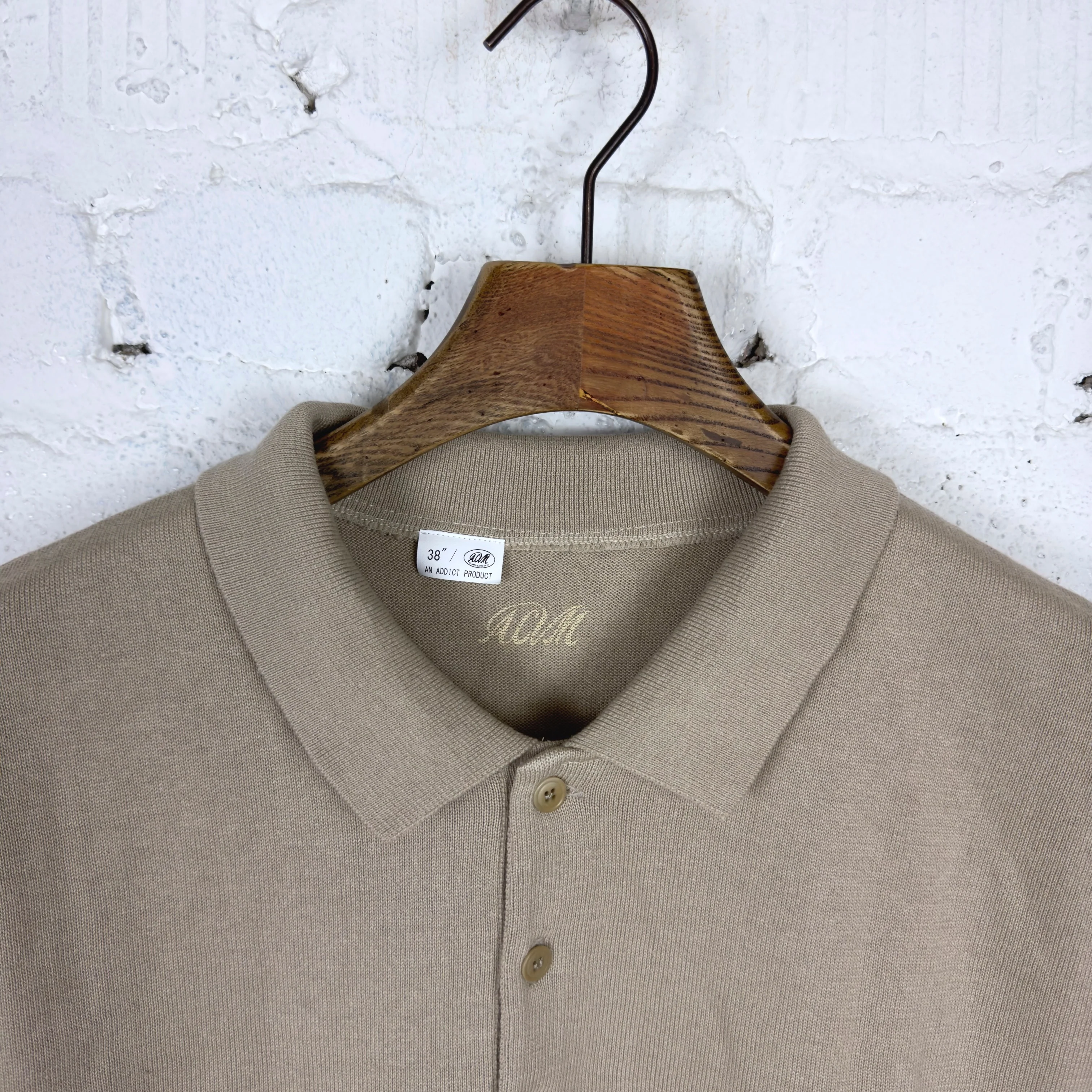 addict clothes | acv-kns03ss short sleeve knit polo smoke beige - Image 4