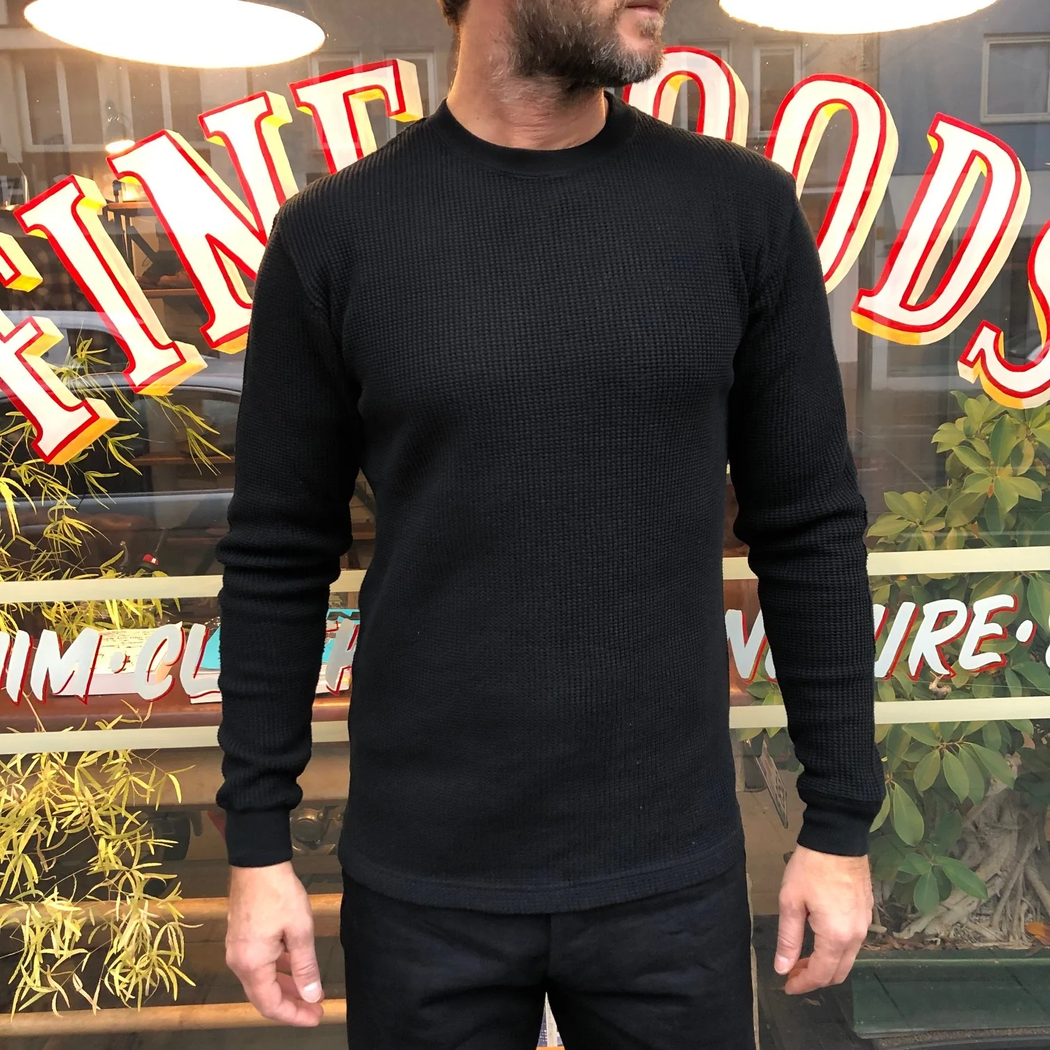 addict clothes | acv-tm01 cotton waffle crew shirt black - Image 3