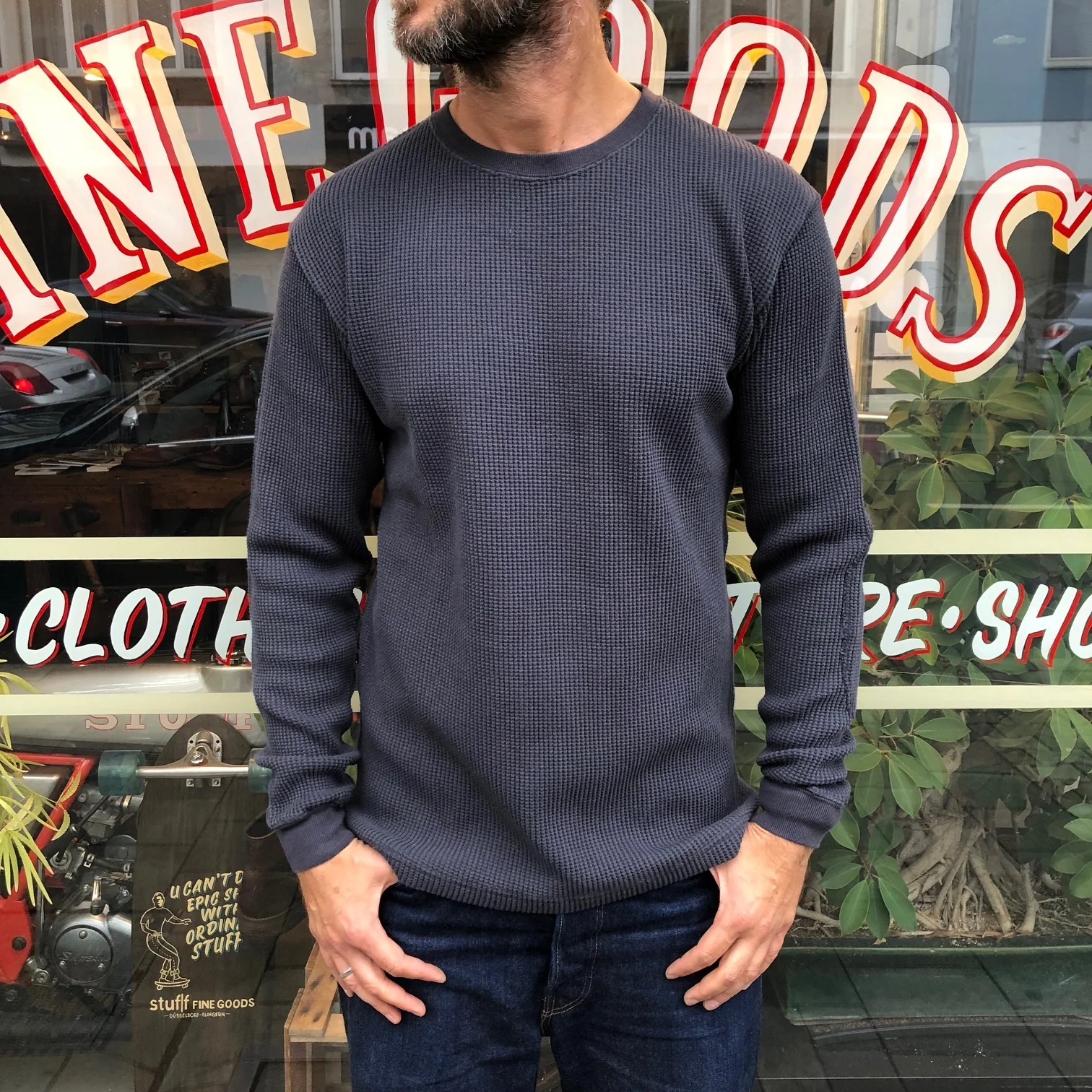 addict clothes | acv-tm01 cotton waffle crew shirt dark grey - Image 2