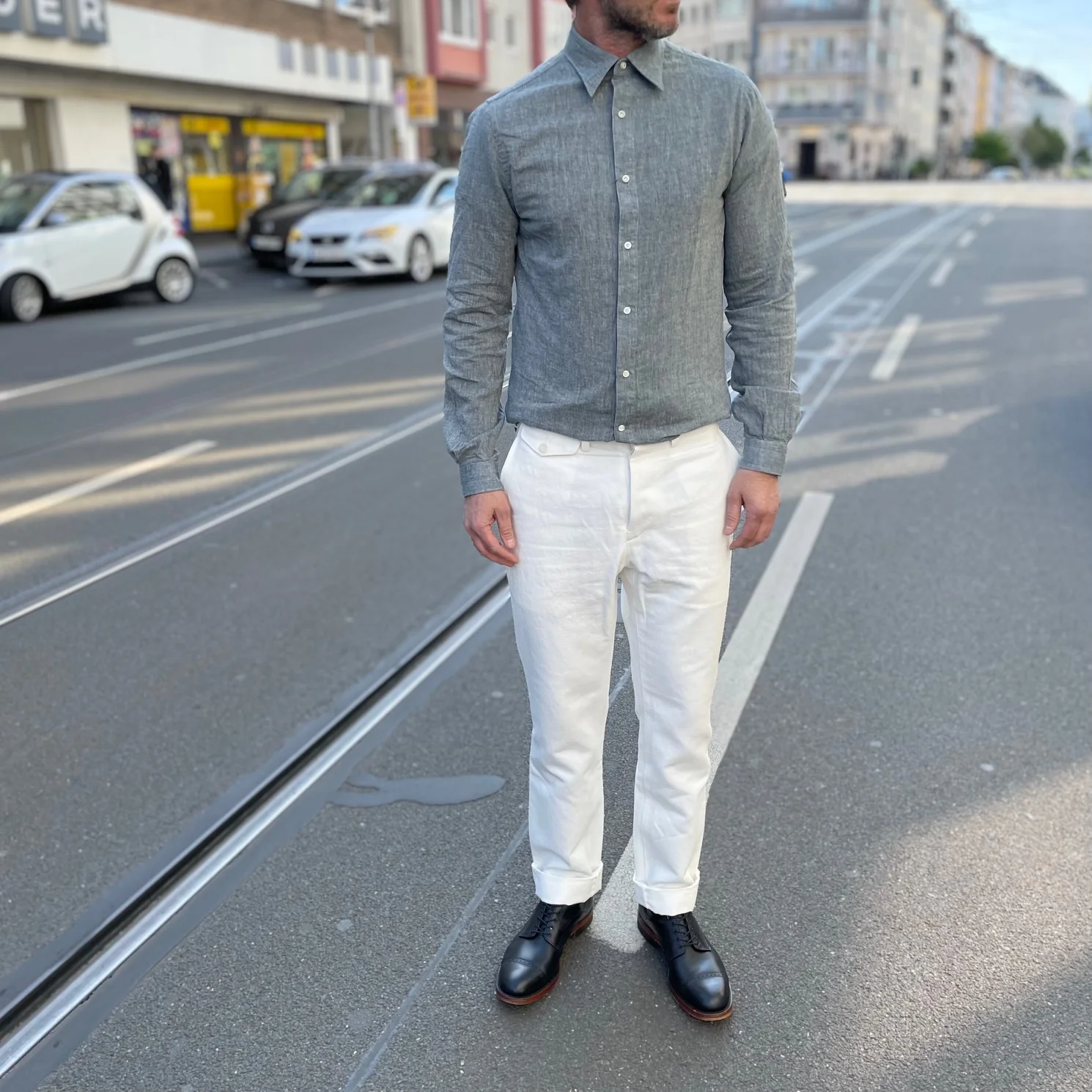 addict clothes | acv-tr01cl heavy linen trousers white - Image 3