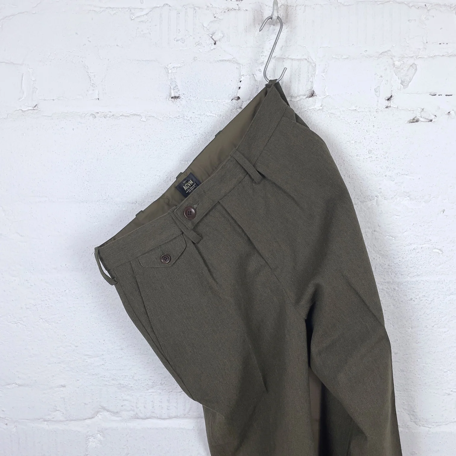 addict clothes | acv-tr02cw single-pleated cotton wool trousers - olive - Image 4