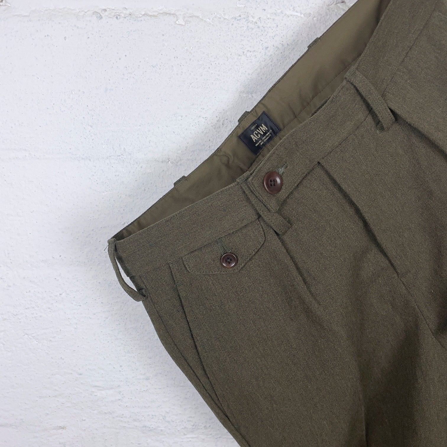 addict clothes | acv-tr02cw single-pleated cotton wool trousers - olive - Image 5
