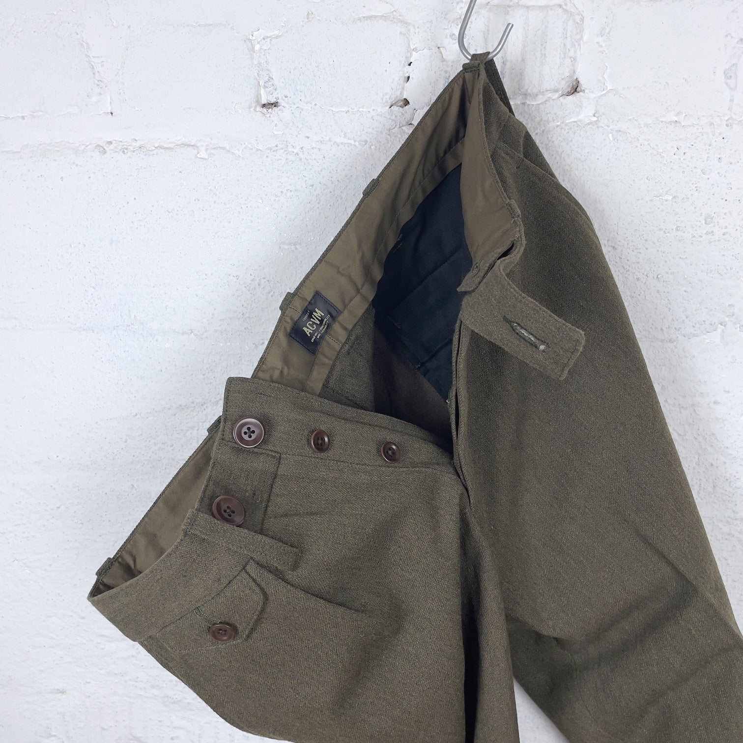 addict clothes | acv-tr02cw single-pleated cotton wool trousers - olive - Image 6
