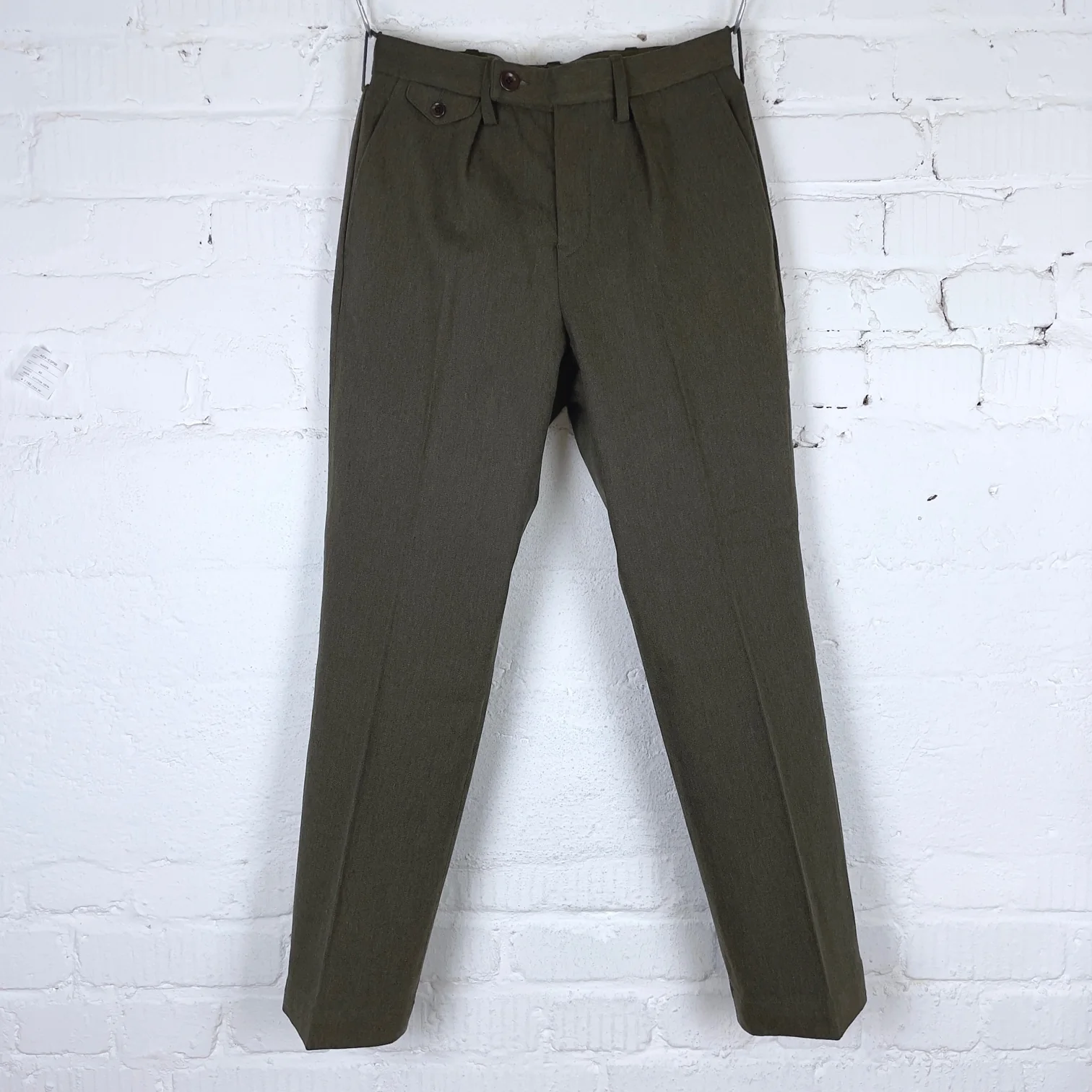 addict clothes | acv-tr02cw single-pleated cotton wool trousers - olive - Image 8