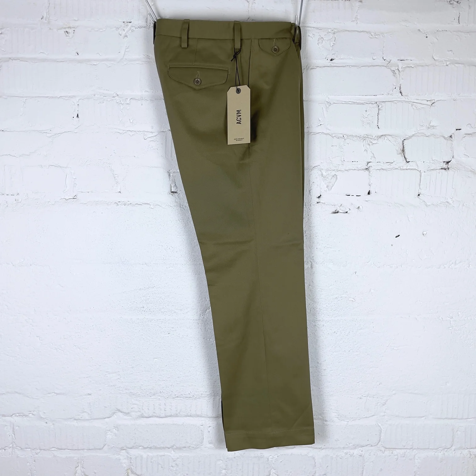 addict clothes | acv-tr02tw single pleated cotton twill trousers - army green