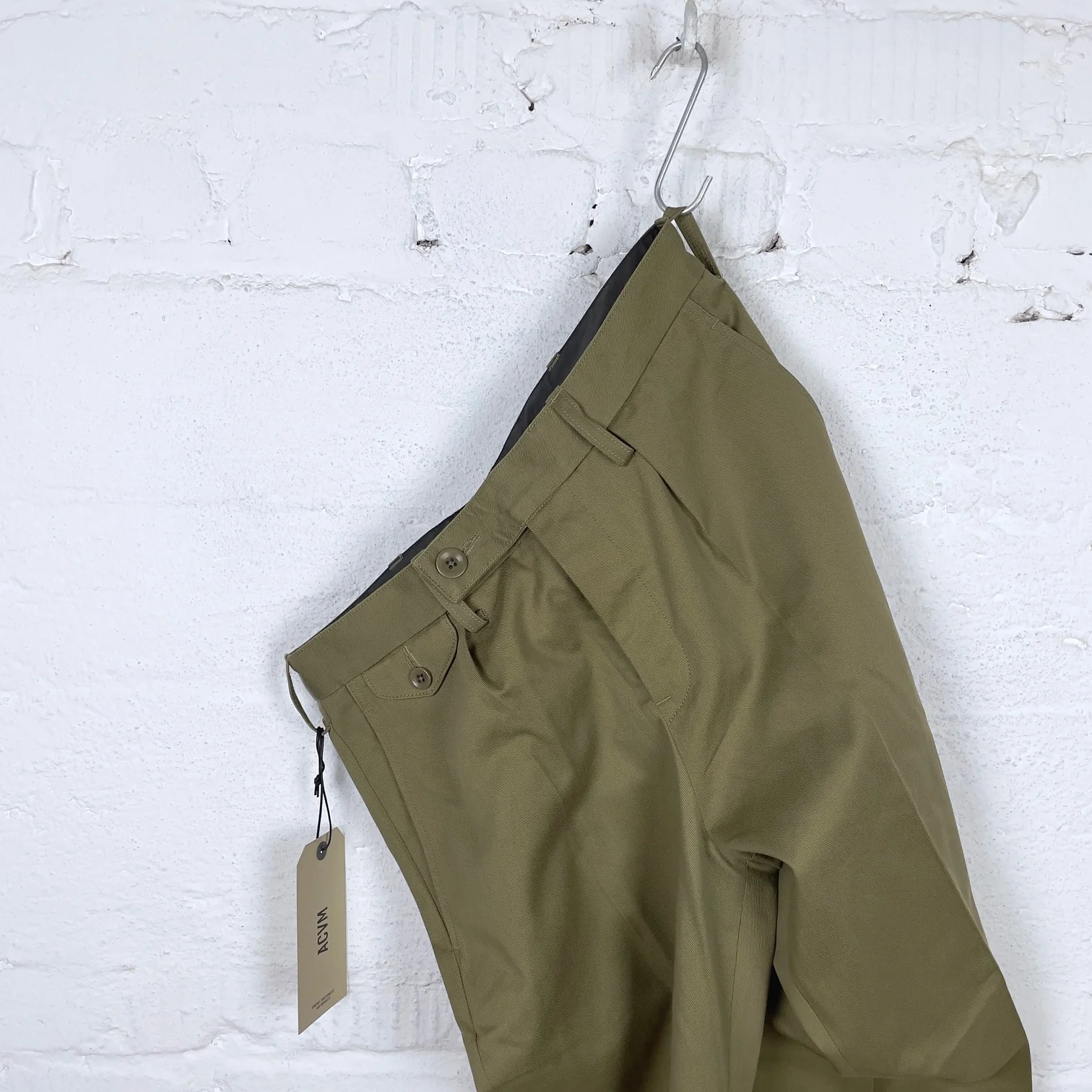 addict clothes | acv-tr02tw single pleated cotton twill trousers - army green - Image 6