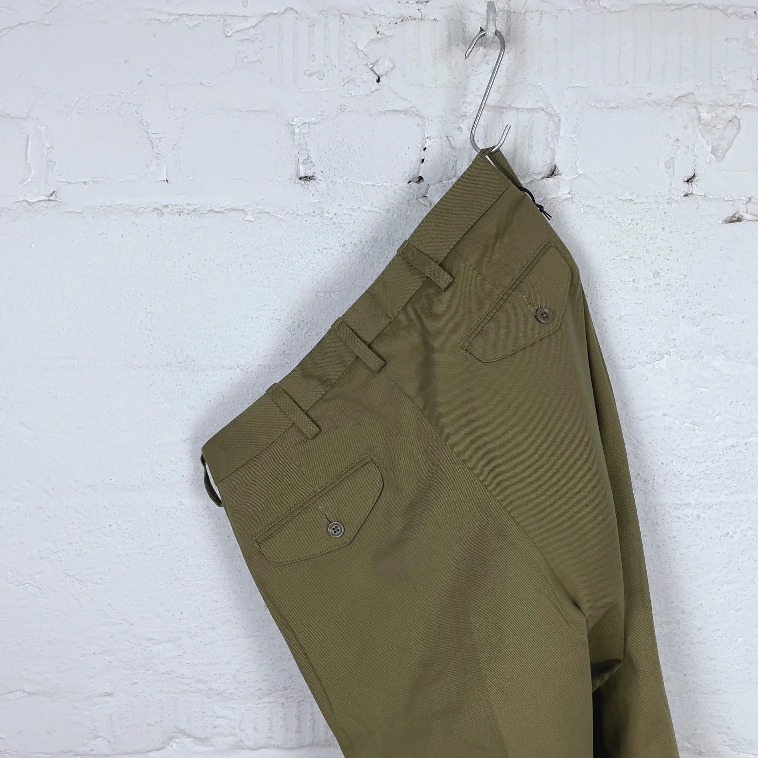 addict clothes | acv-tr02tw single pleated cotton twill trousers - army green - Image 7