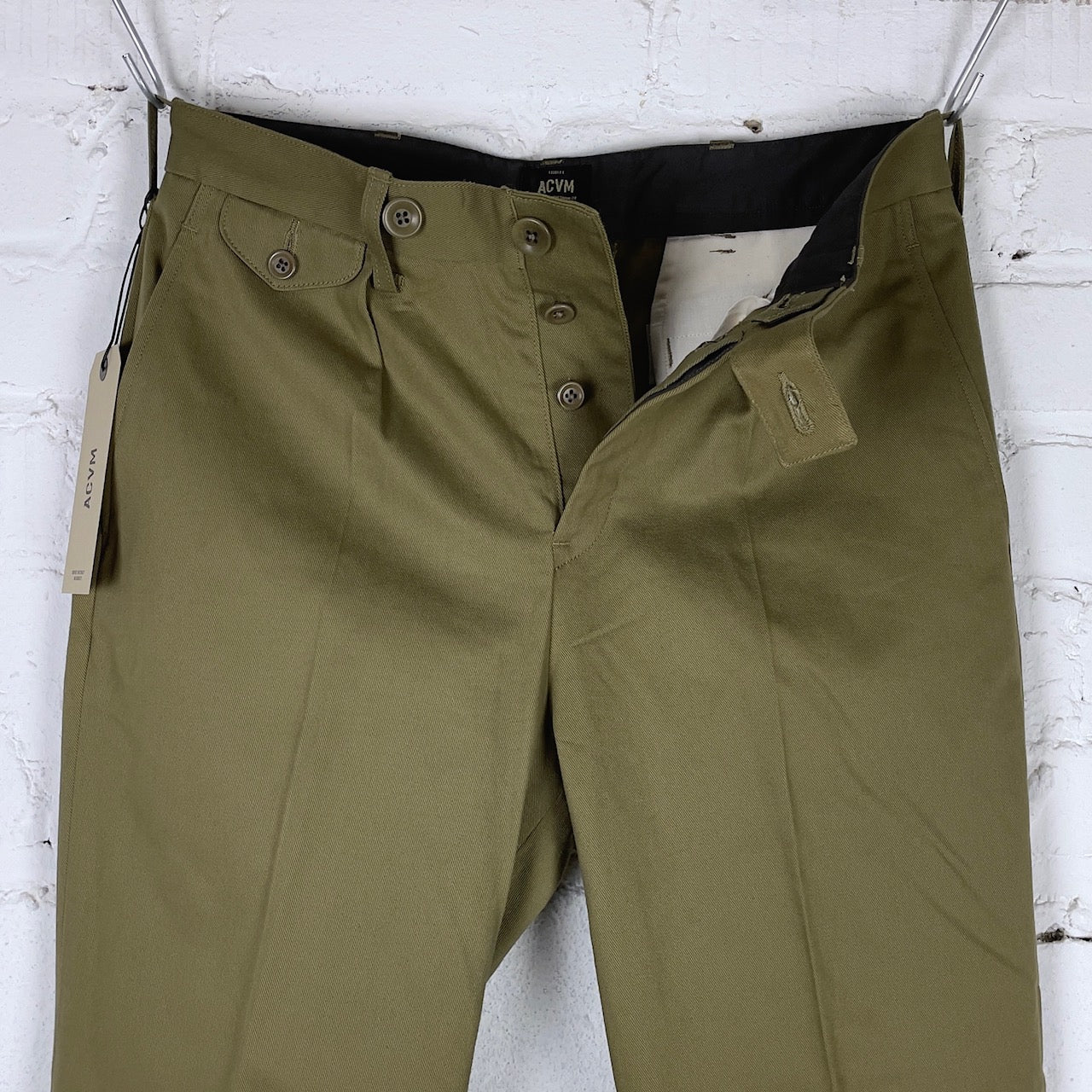 addict clothes | acv-tr02tw single pleated cotton twill trousers - army green - Image 8