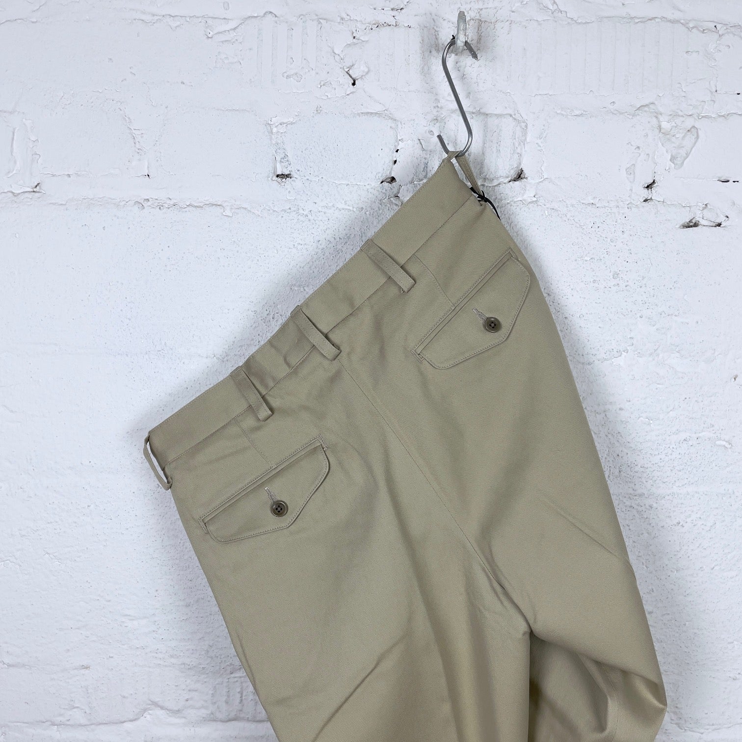 addict clothes | acv-tr02tw single pleated cotton twill trousers - beige - Image 7