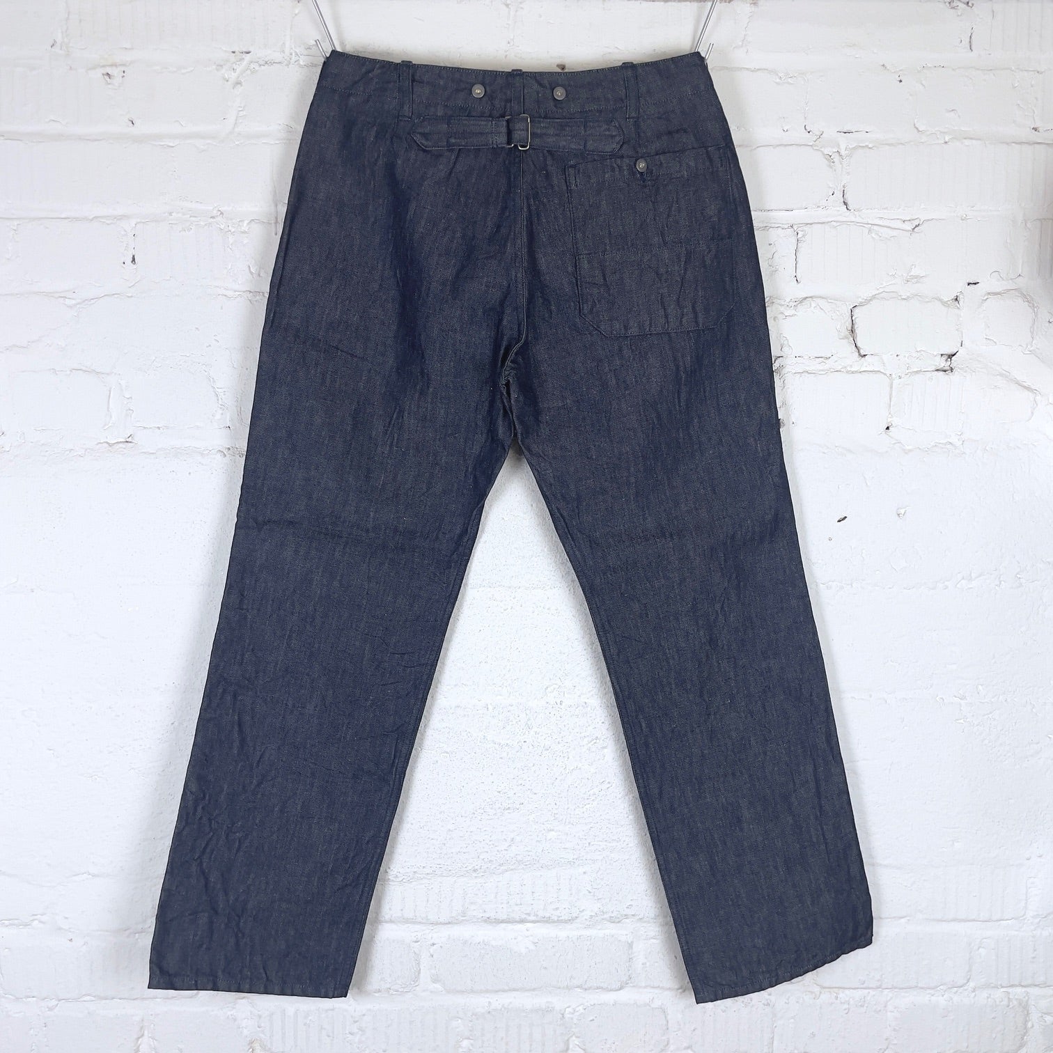 addict clothes | acv-tr03cld cotton linen denim buckle back trousers - indigo