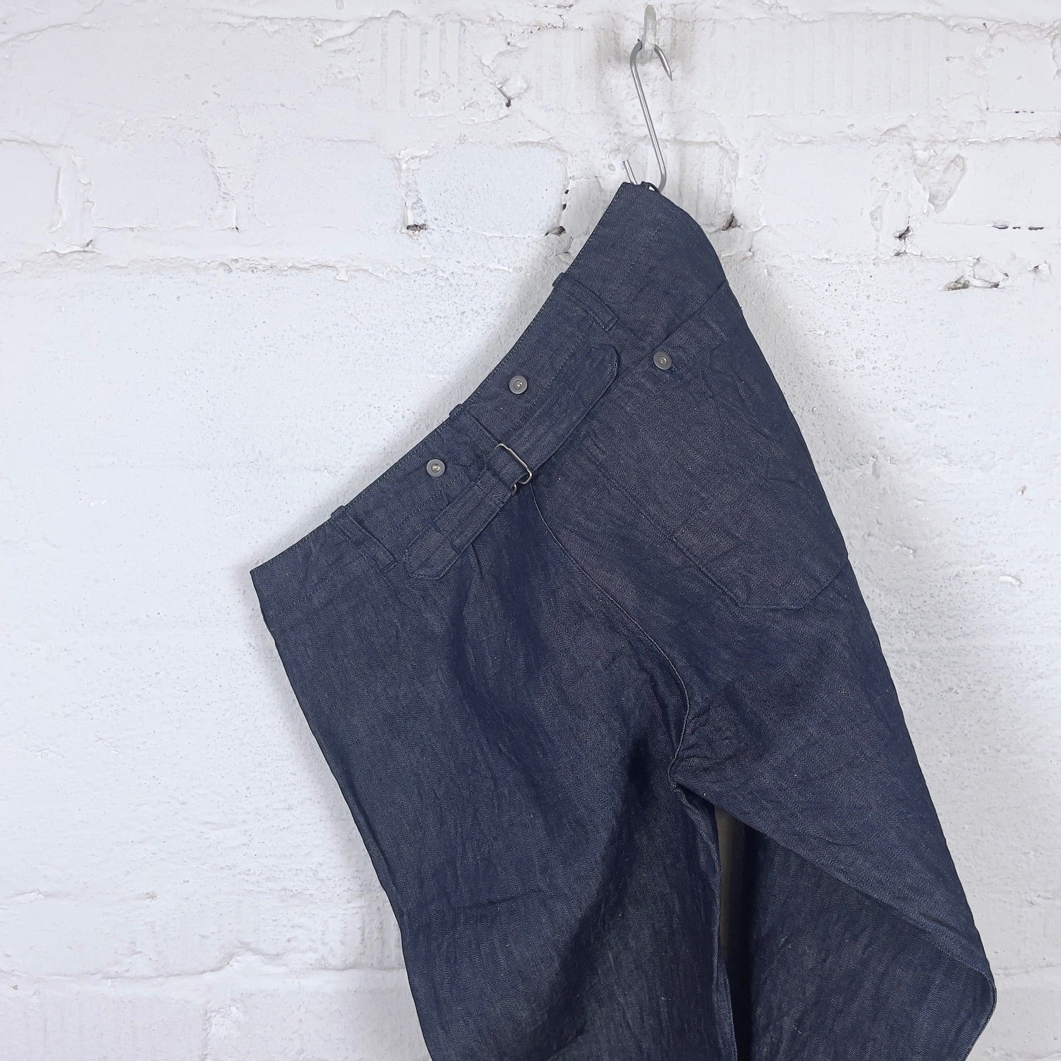 addict clothes | acv-tr03cld cotton linen denim buckle back trousers - indigo - Image 2
