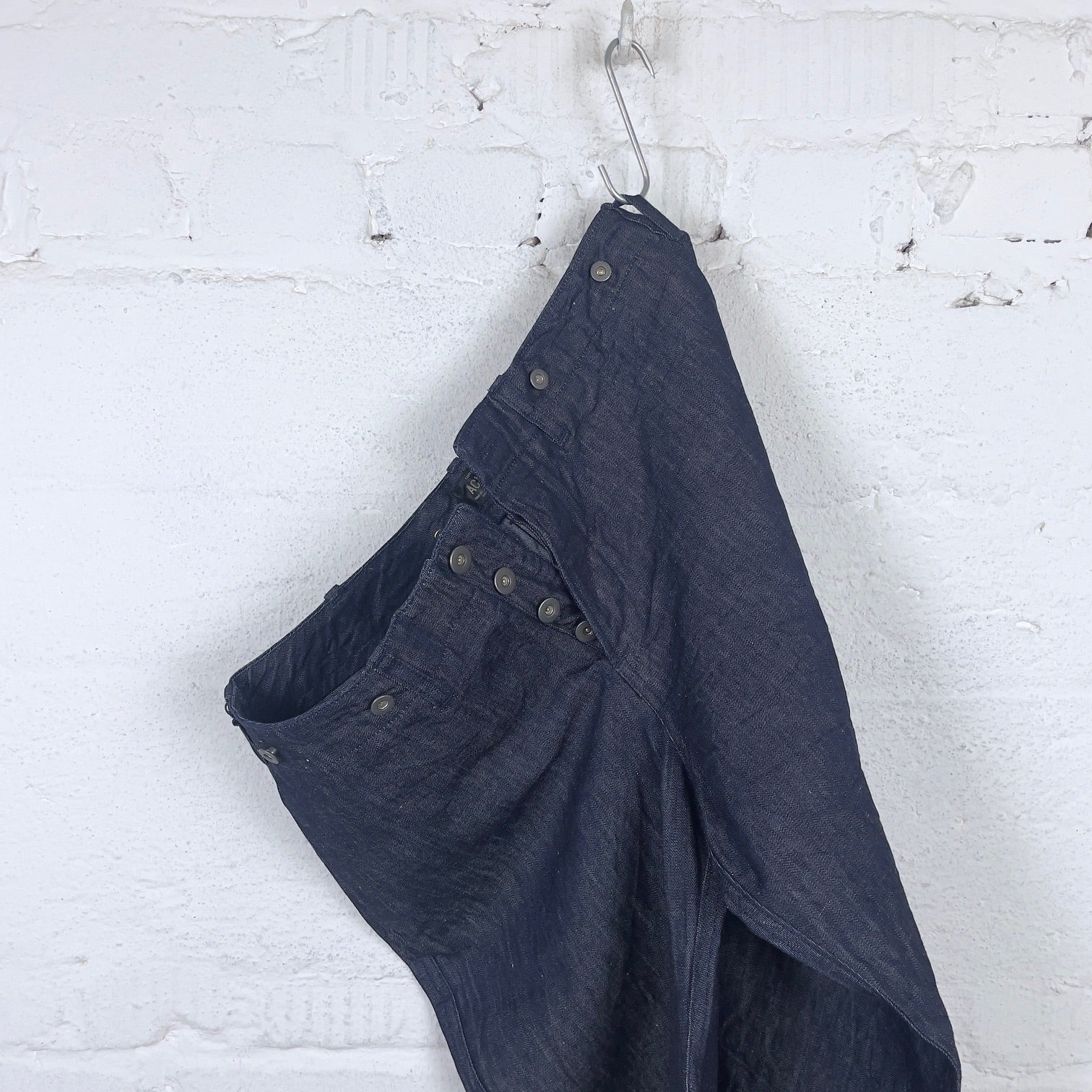 addict clothes | acv-tr03cld cotton linen denim buckle back trousers - indigo - Image 4