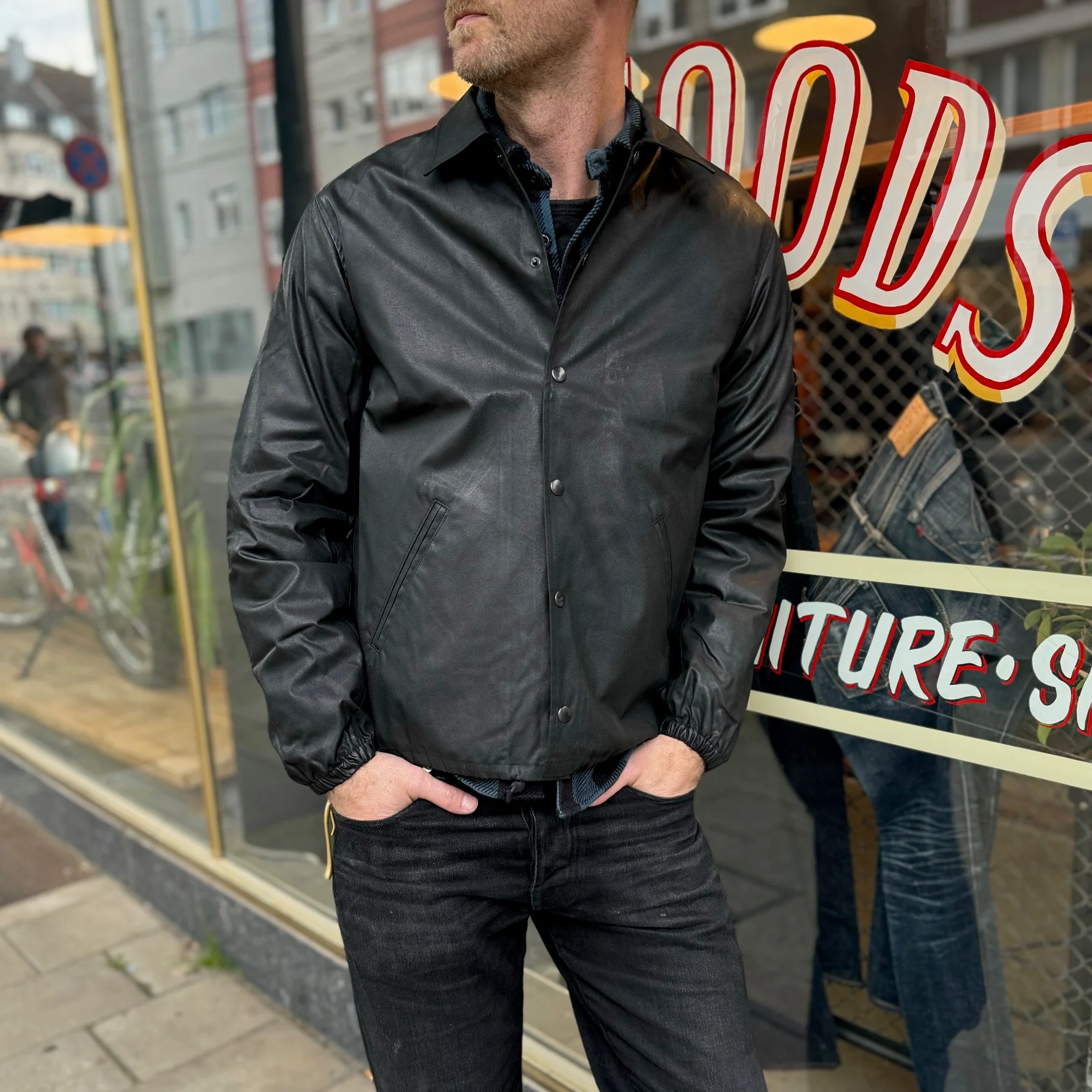 addict clothes | acv-wx03 waxed cotton coach jacket - black - Image 2