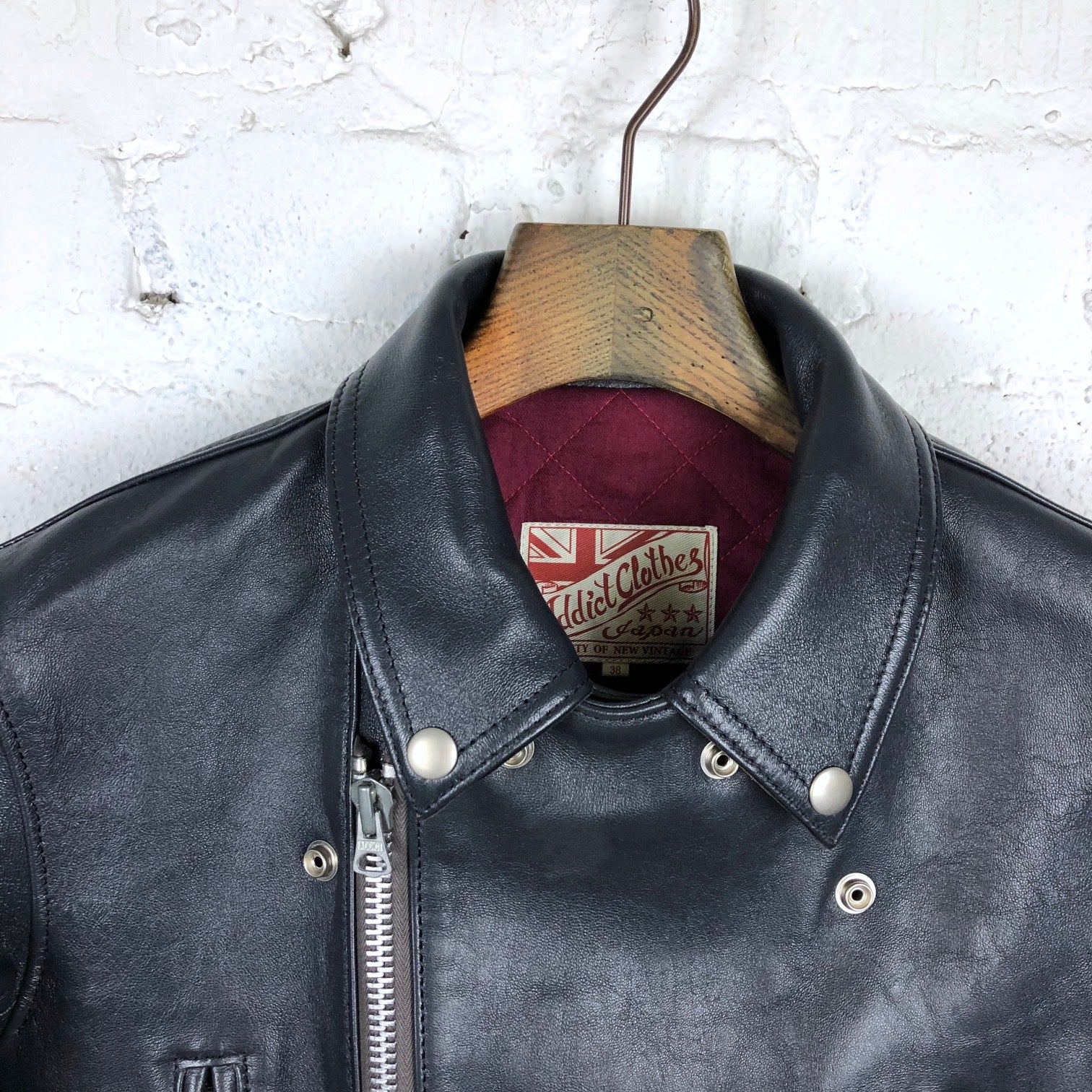 addict clothes | ad-02l double riders jacket (sheep) dark navy - Image 5