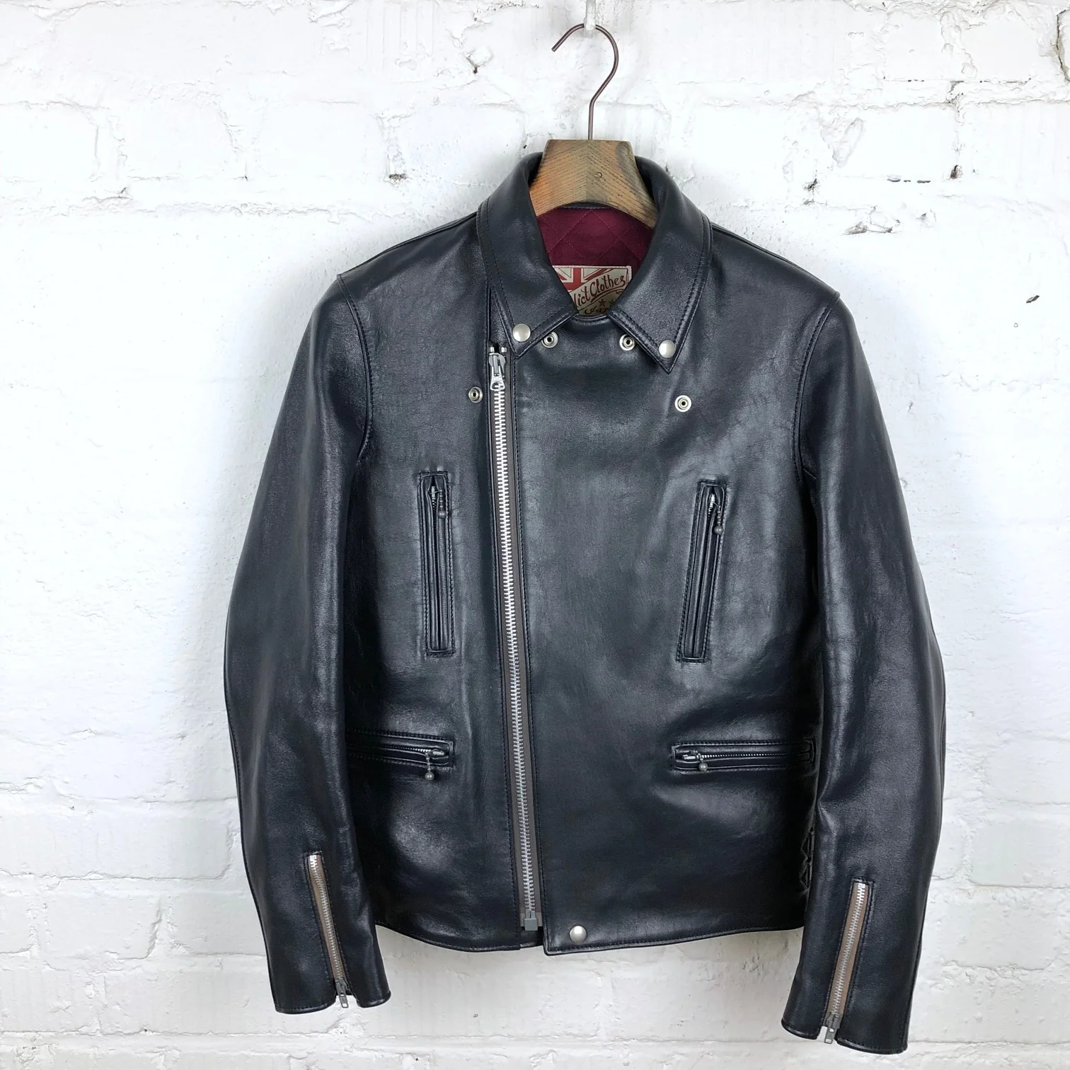 addict clothes | ad-02l double riders jacket (sheep) dark navy - Image 6