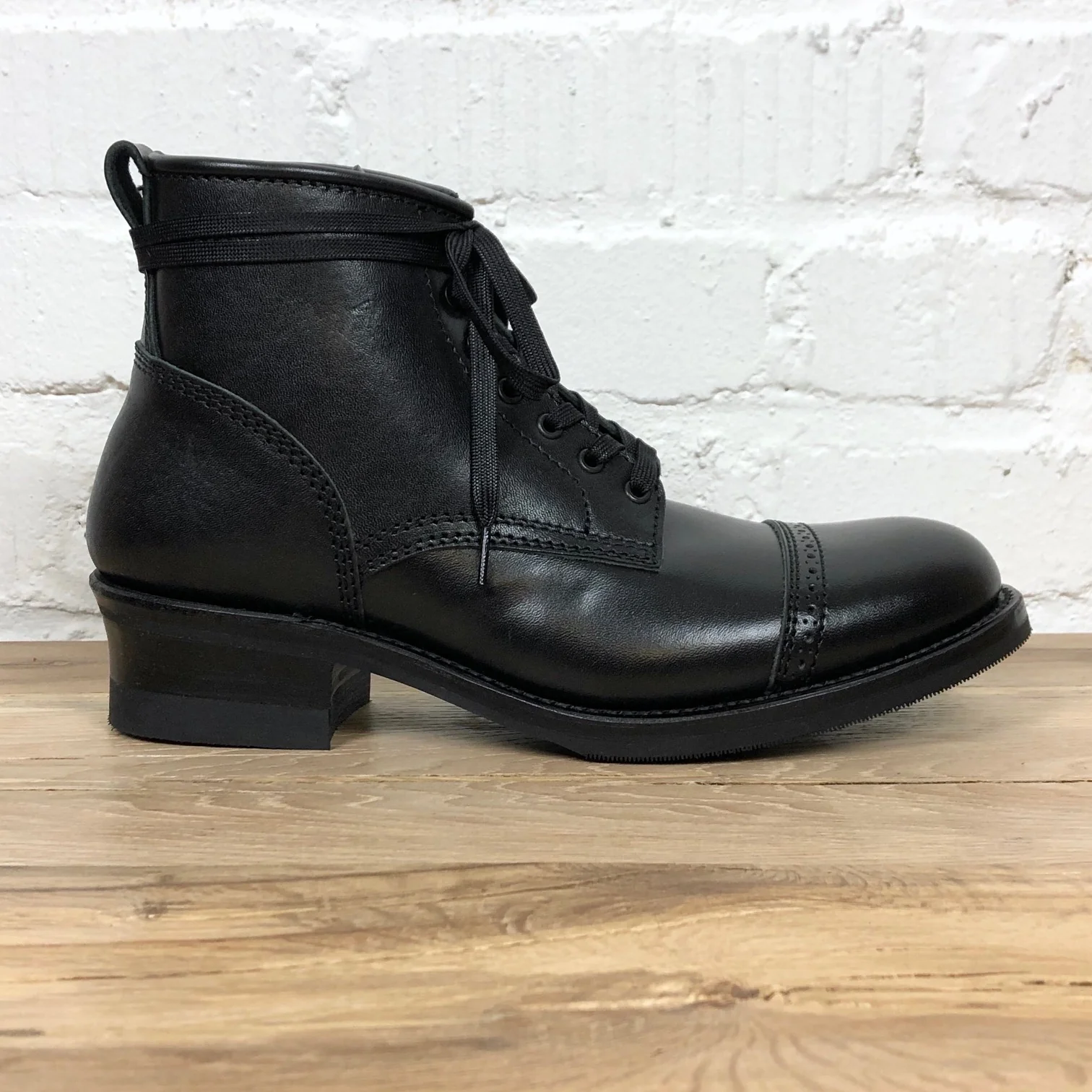 addict clothes x stuf|f | black horsehide cap toe lace-up boots