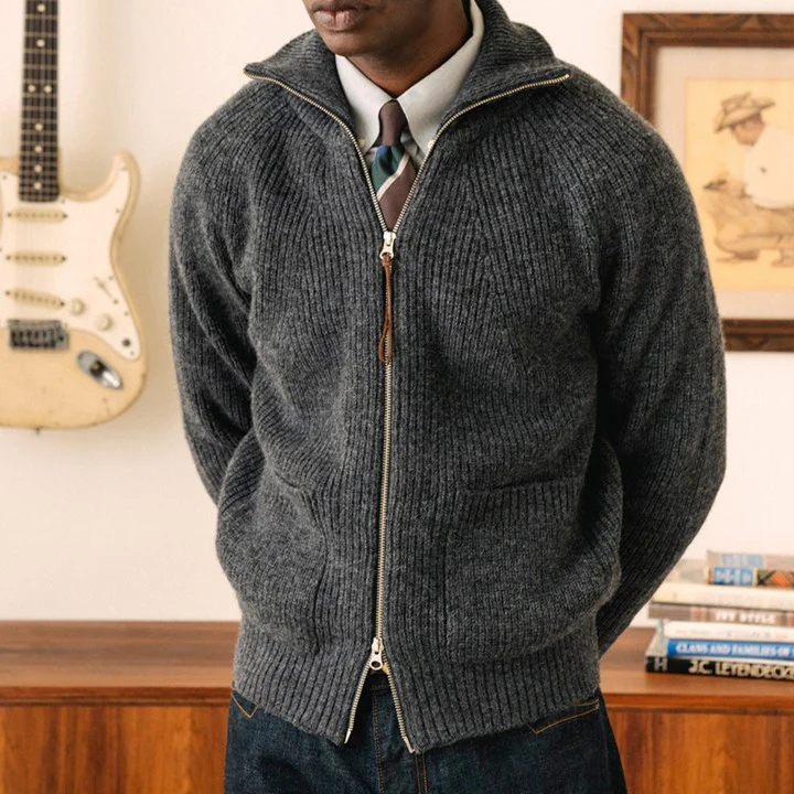 boogie holiday | 12 wool zip cardigan (grey) - Image 2
