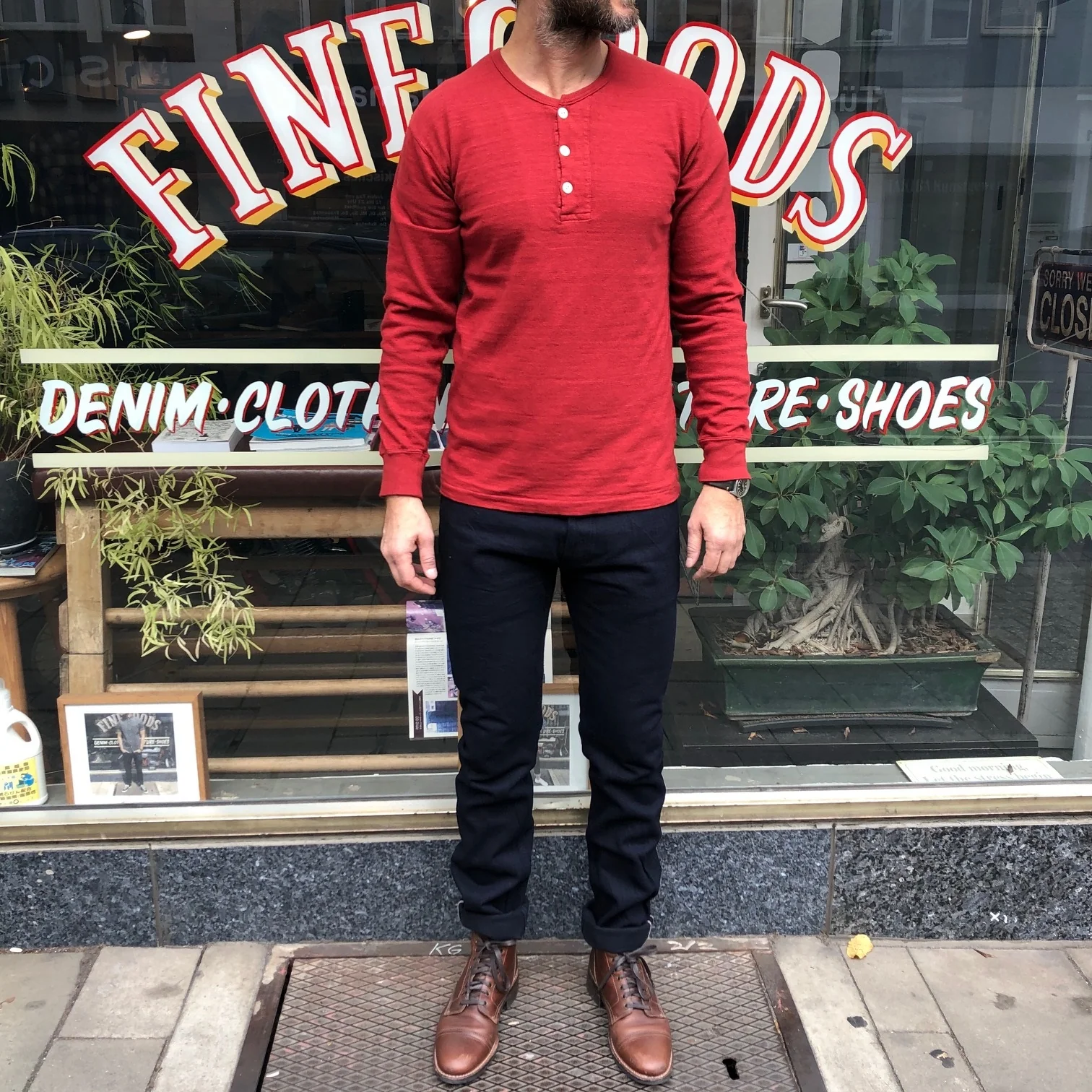 burgus plus | hbp-010 l-s henley neck tee red - Image 3