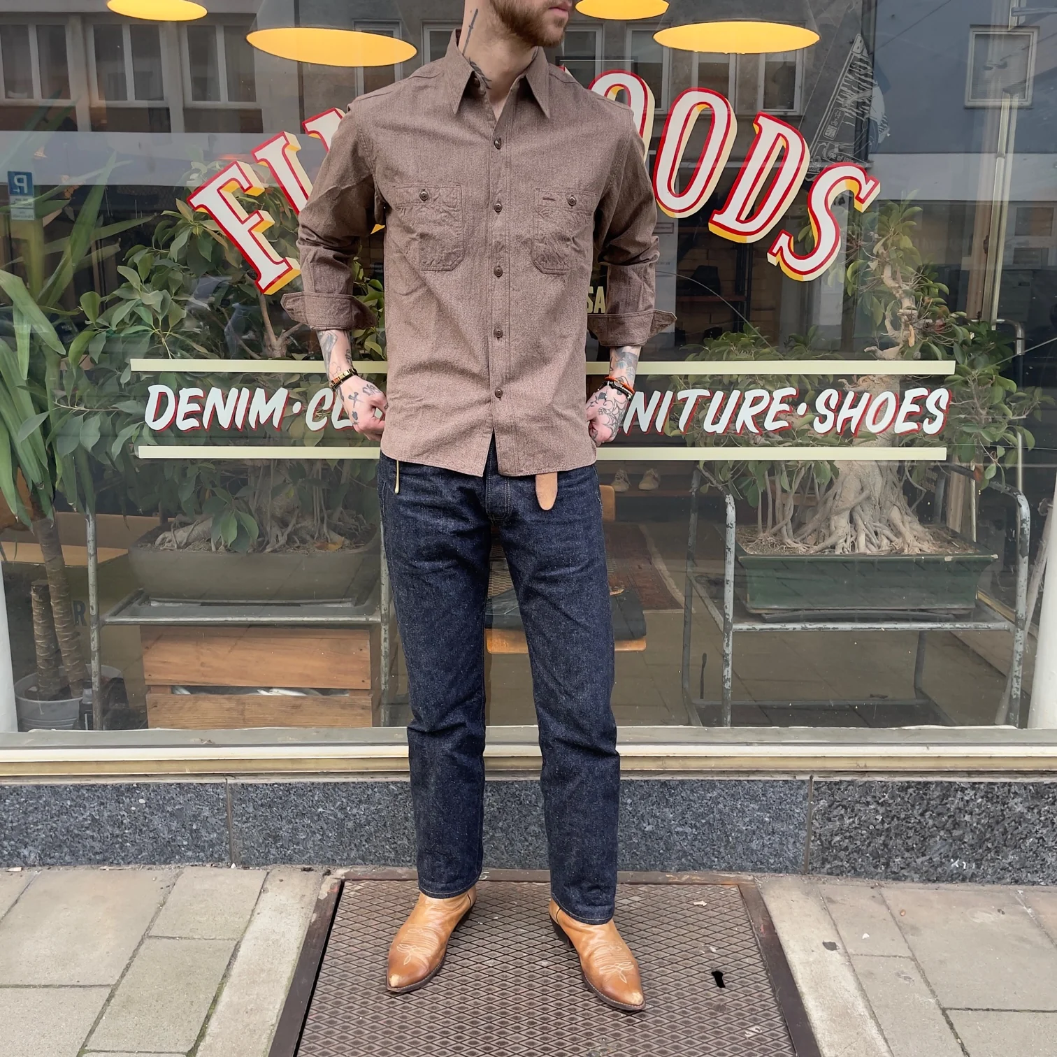 buzz rickson's | br26082 cotton covert work shirt - brown - Image 2
