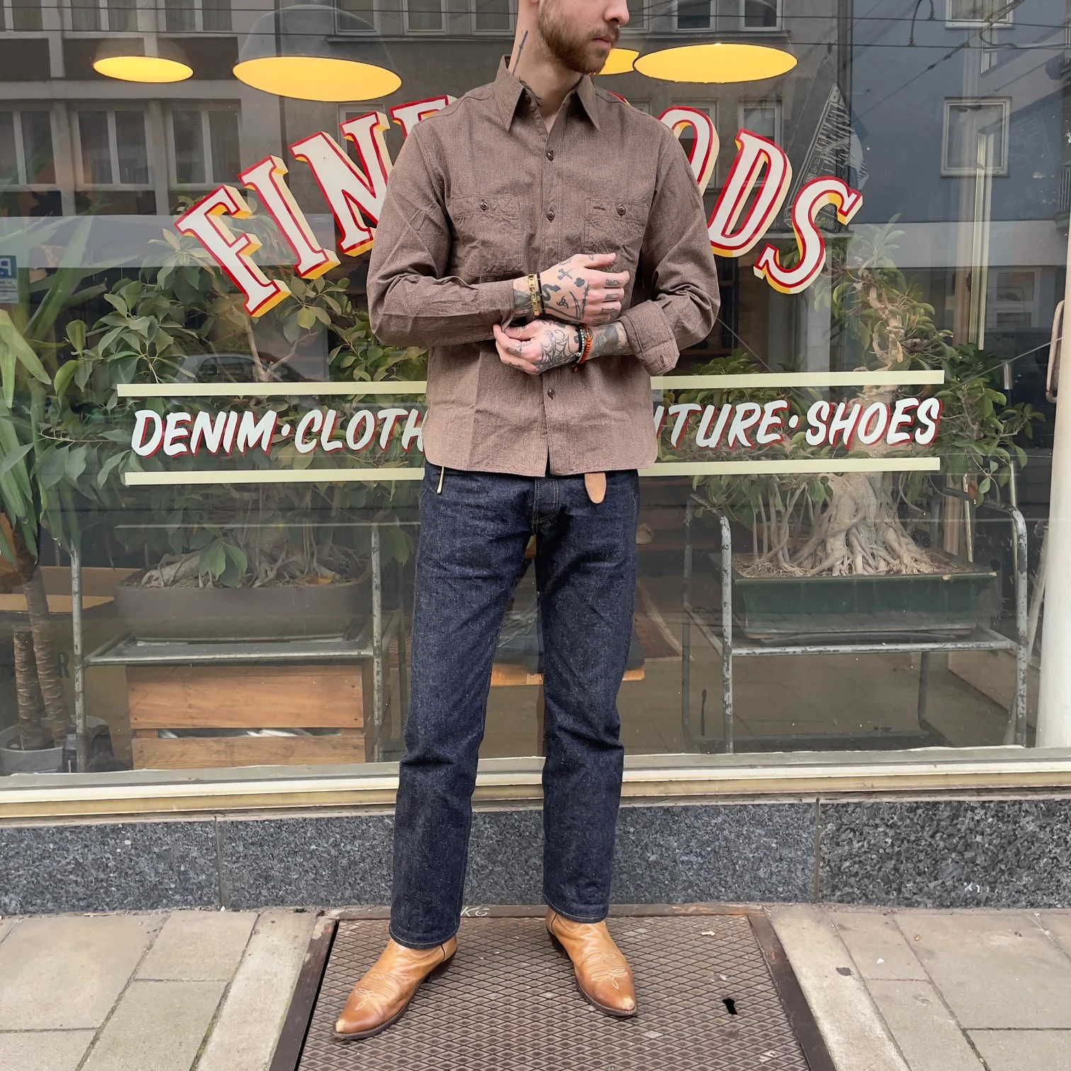 buzz rickson's | br26082 cotton covert work shirt - brown - Image 3