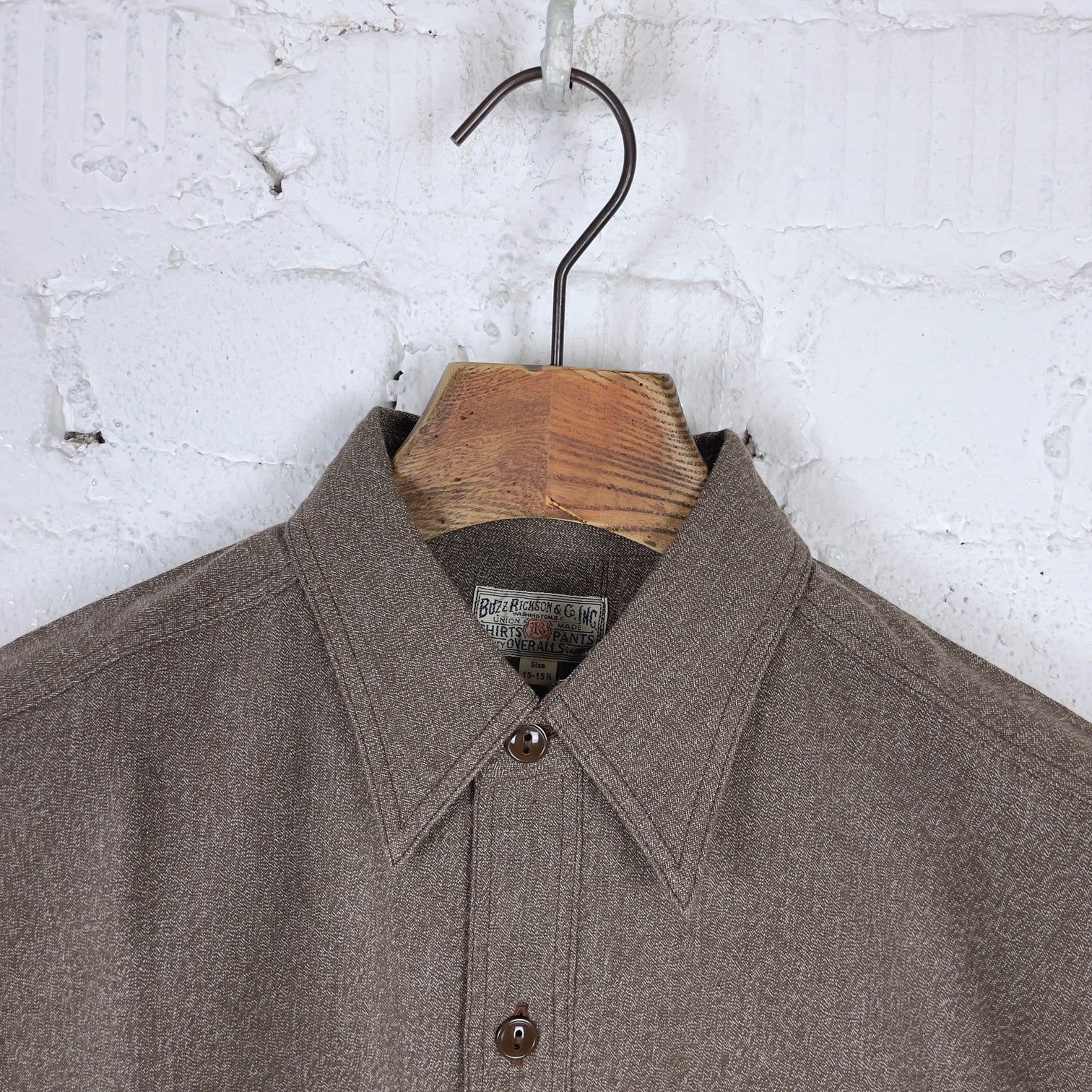 buzz rickson's | br26082 cotton covert work shirt - brown - Image 5