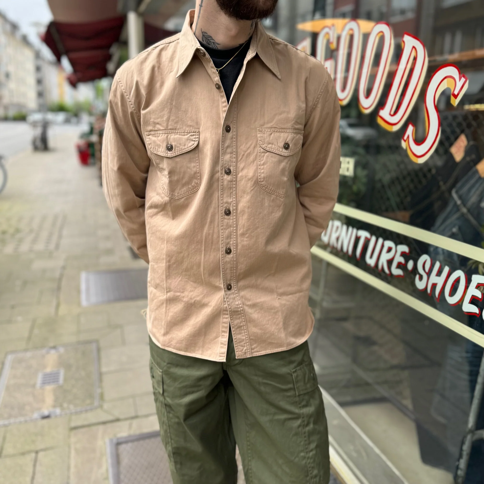 buzz rickson's | br29174 herringbone work shirt - beige - Image 2