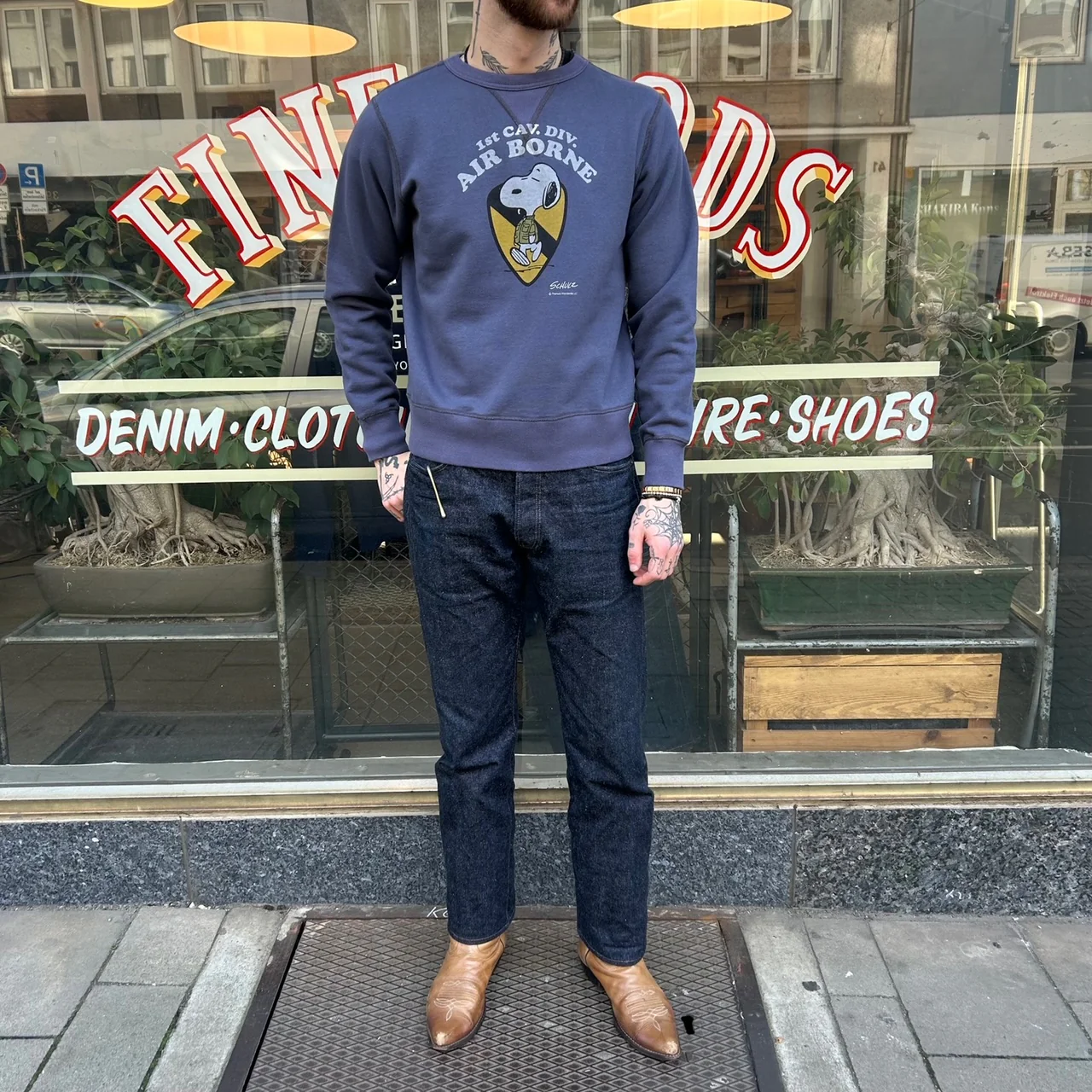 buzz rickson's | br69273 set-in crew sweat x peanuts "air borne" - navy - Image 3