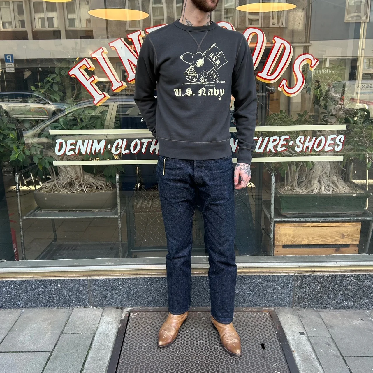 buzz rickson's | br69274 set-in crew sweat x peanuts "us navy" - black - Image 3