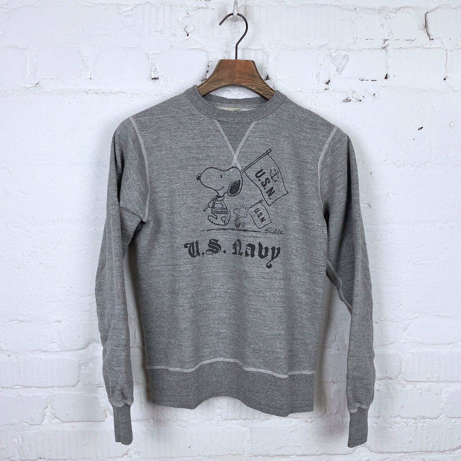 buzz rickson's | br69274 set-in crew sweat x peanuts "us navy" - grey