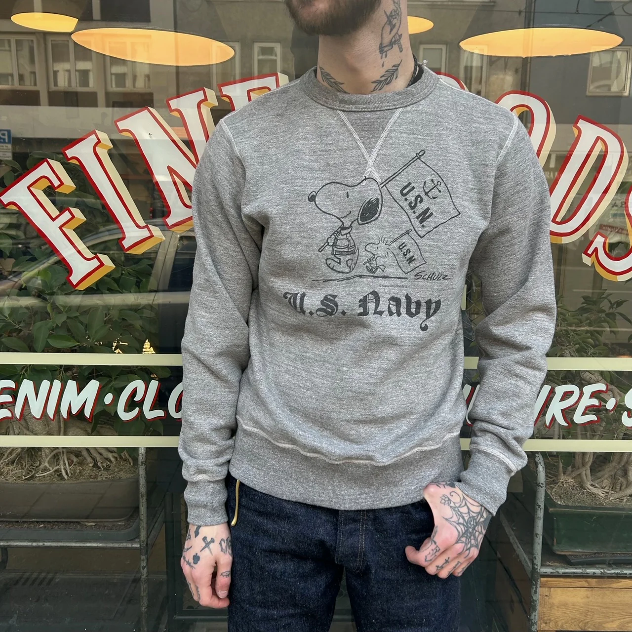 buzz rickson's | br69274 set-in crew sweat x peanuts "us navy" - grey - Image 3
