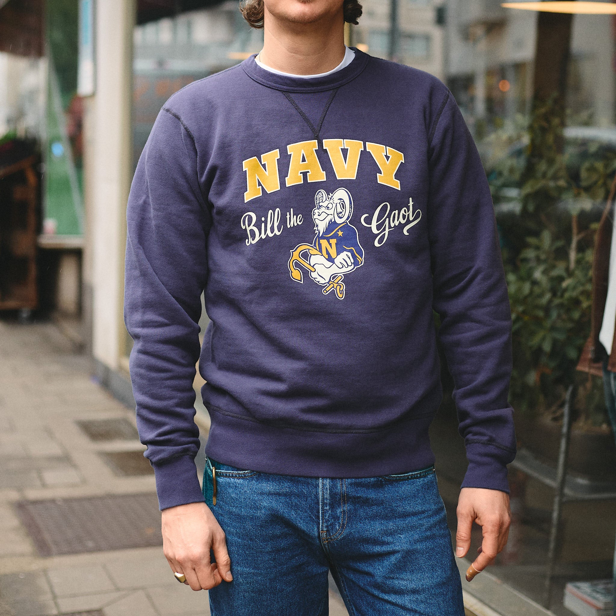 buzz rickson's | br69695 crew neck sweat shirt navy bill the goat - navy - Image 2