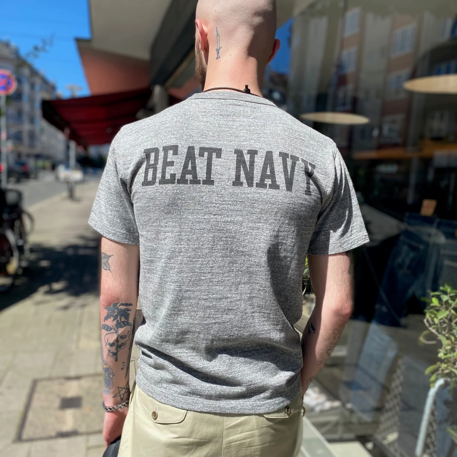 buzz rickson's | br79182 slub yarn print tee "go army beat navy” h.gray - Image 4
