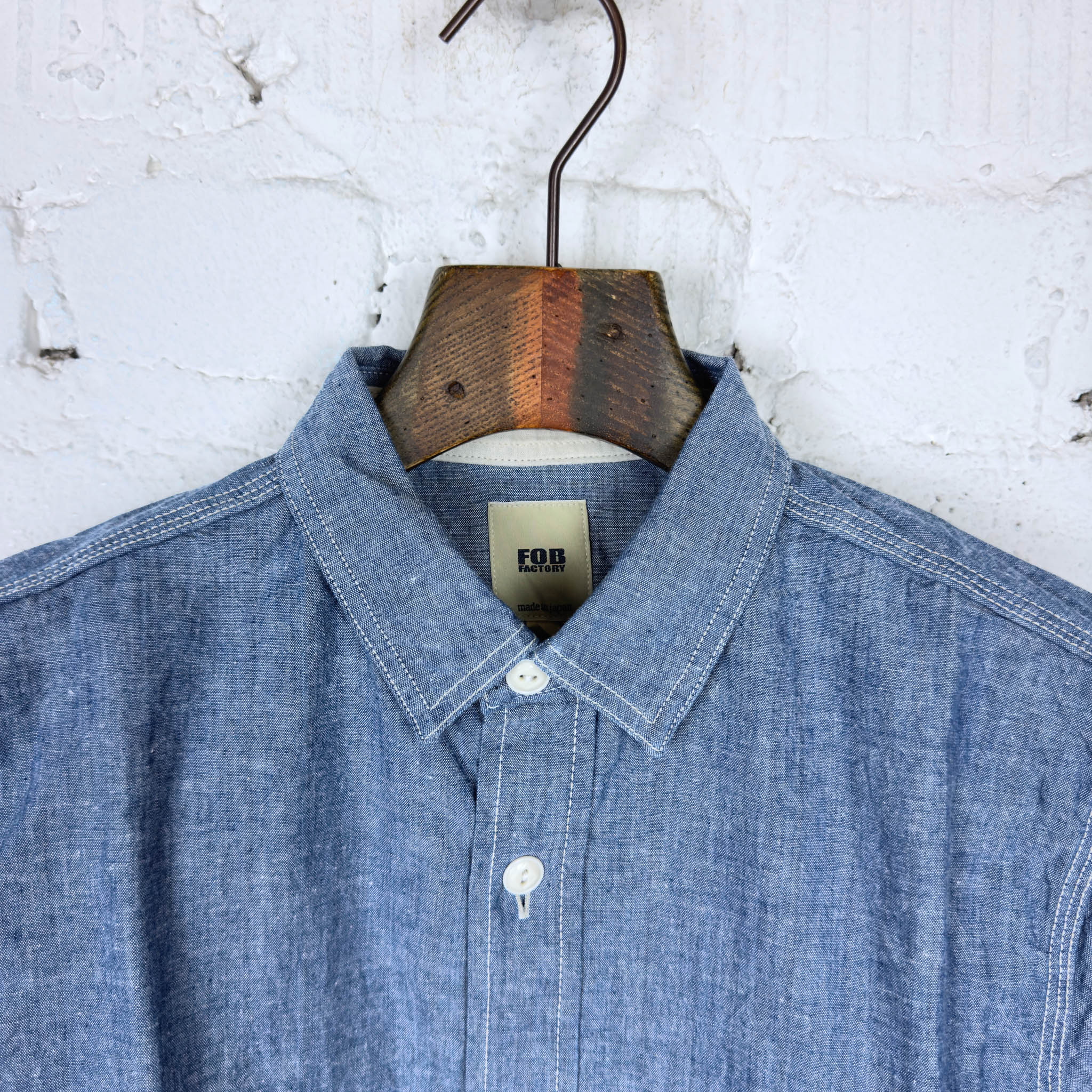 fob factory | f3494 selvedge chambray work shirt - blue - Image 4
