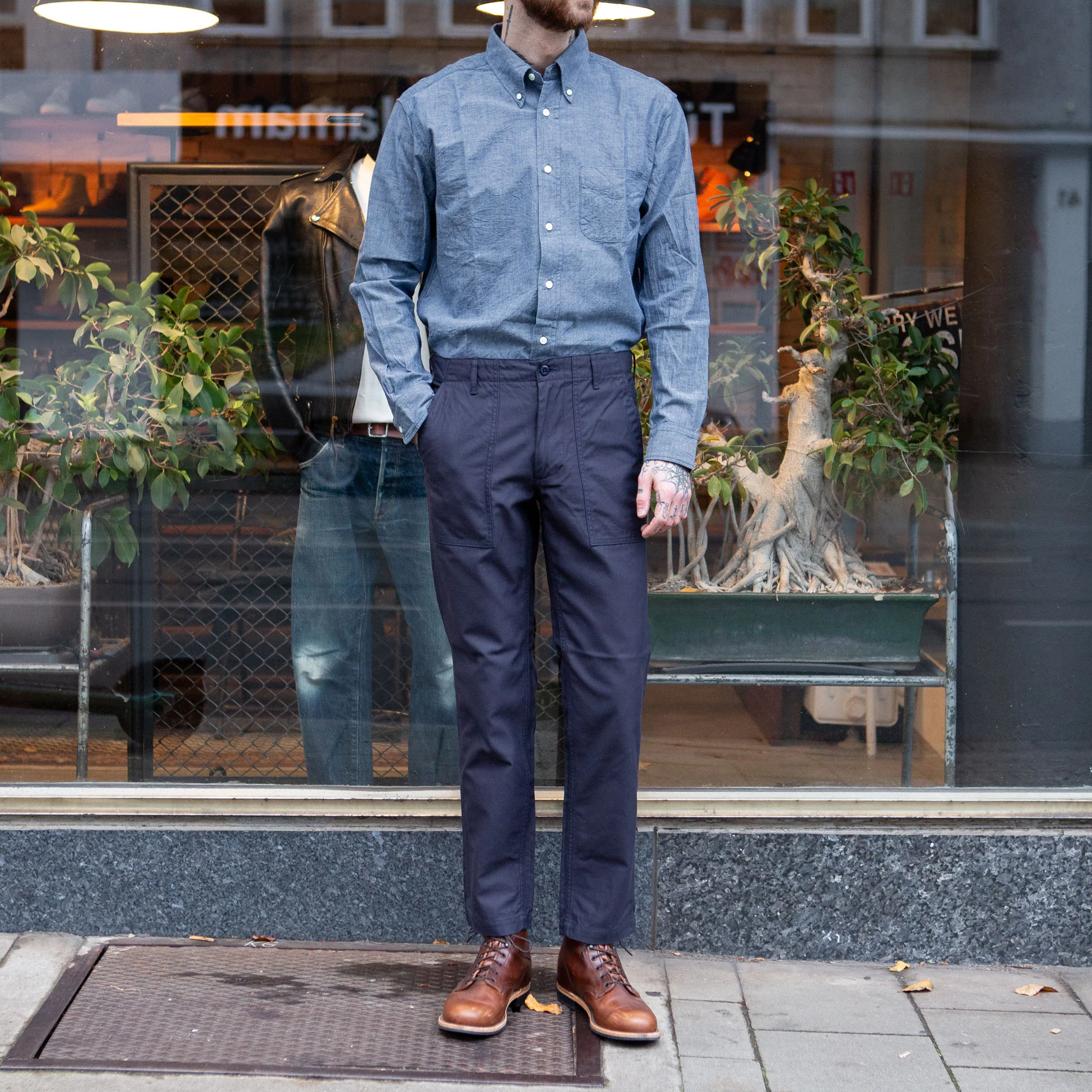 fob factory | f3501 chambray button down shirt - blue - Image 3