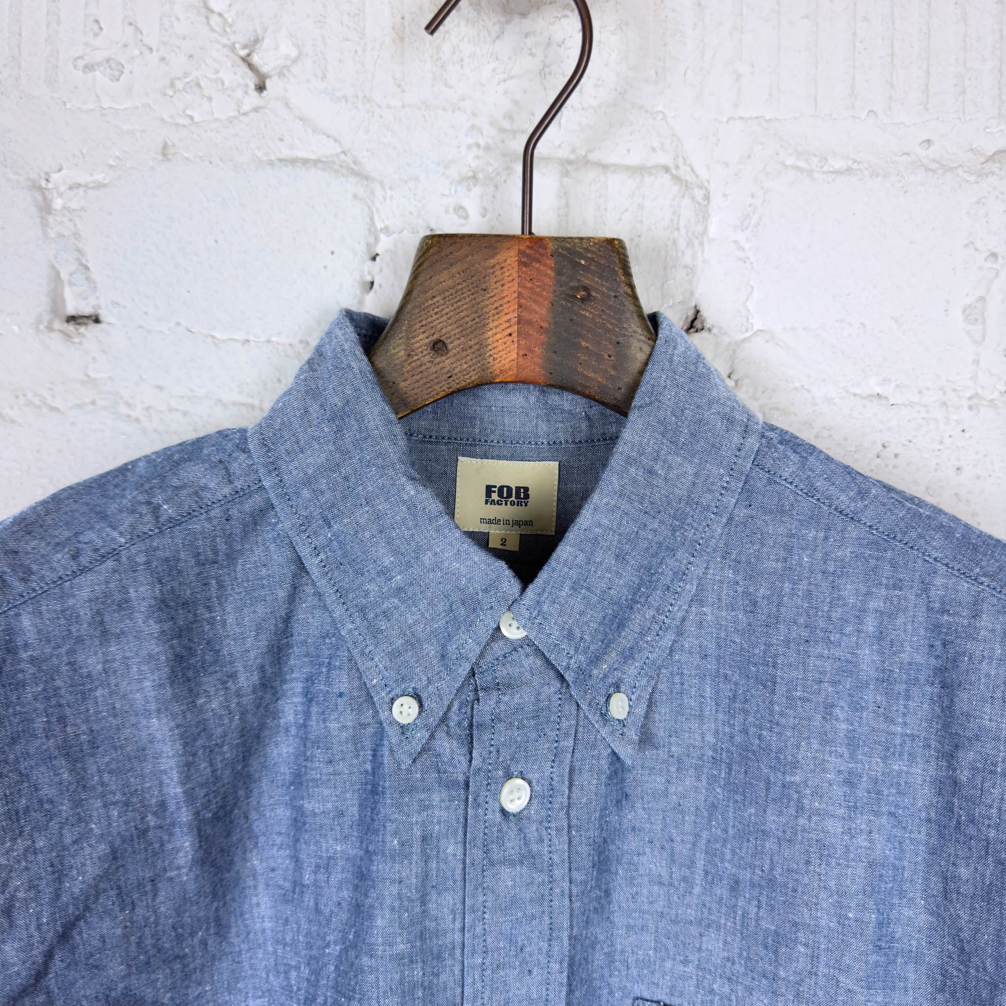 fob factory | f3501 chambray button down shirt - blue - Image 4