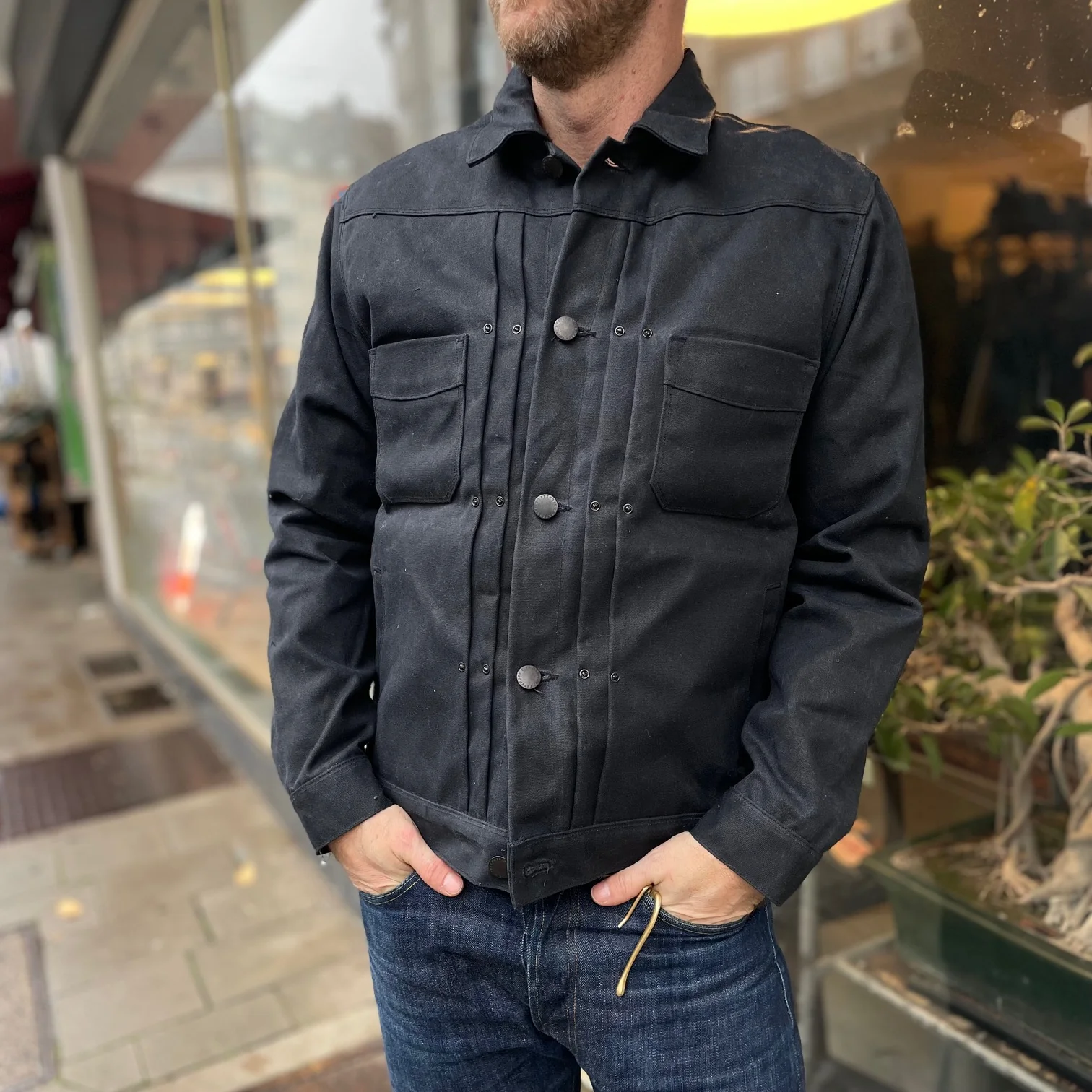 freenote cloth | riders jacket heavy waxed canvas black alpaca - Image 2