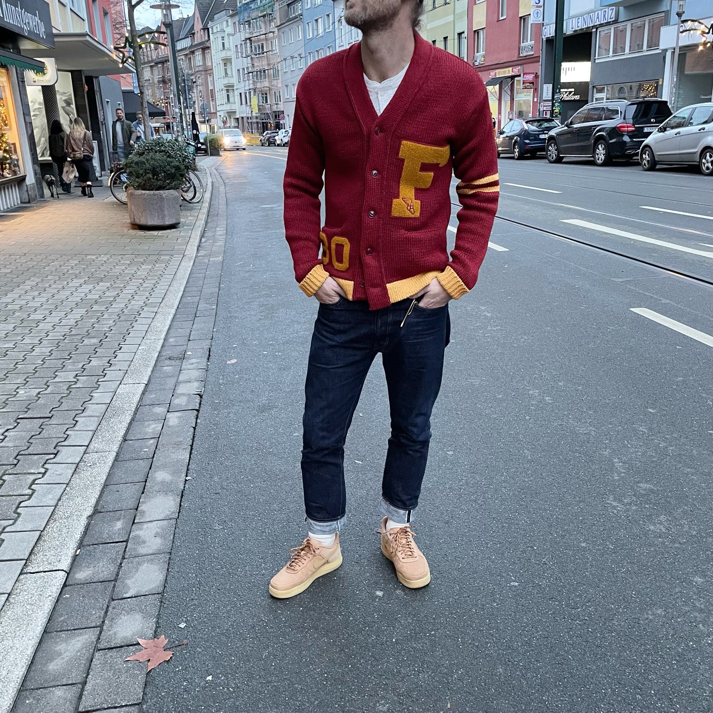 fullcount | 3008 husk wool letterman cardigan (30th anniversary item) burgundy - Image 3