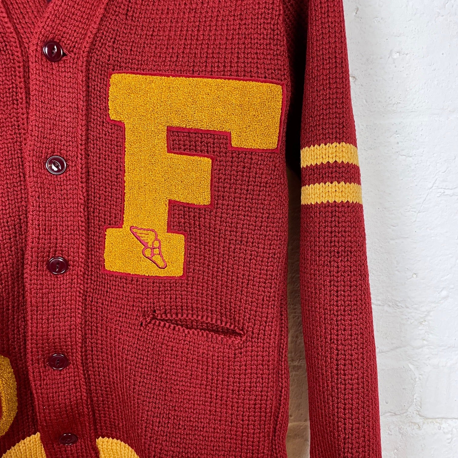 fullcount | 3008 husk wool letterman cardigan (30th anniversary item) burgundy - Image 5