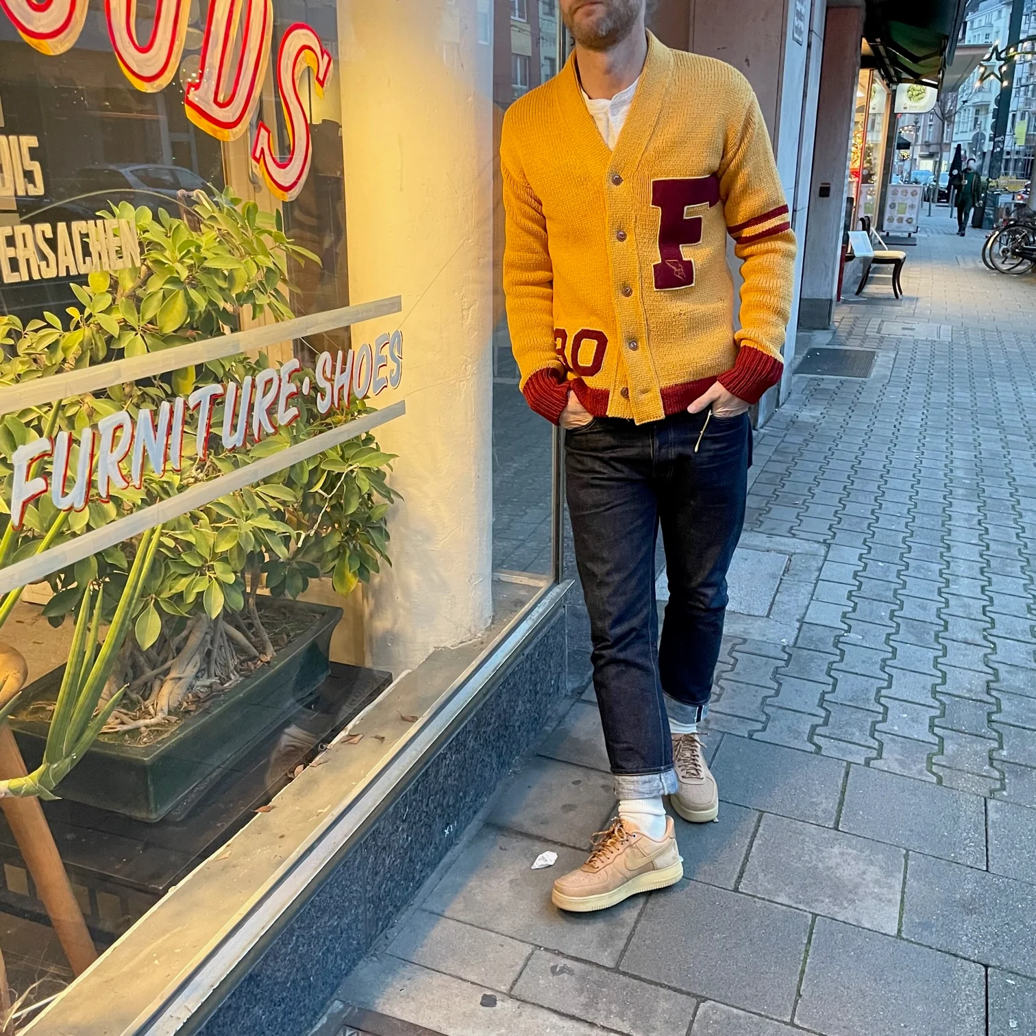 fullcount | 3008 husk wool letterman cardigan (30th anniversary item) mustard - Image 3
