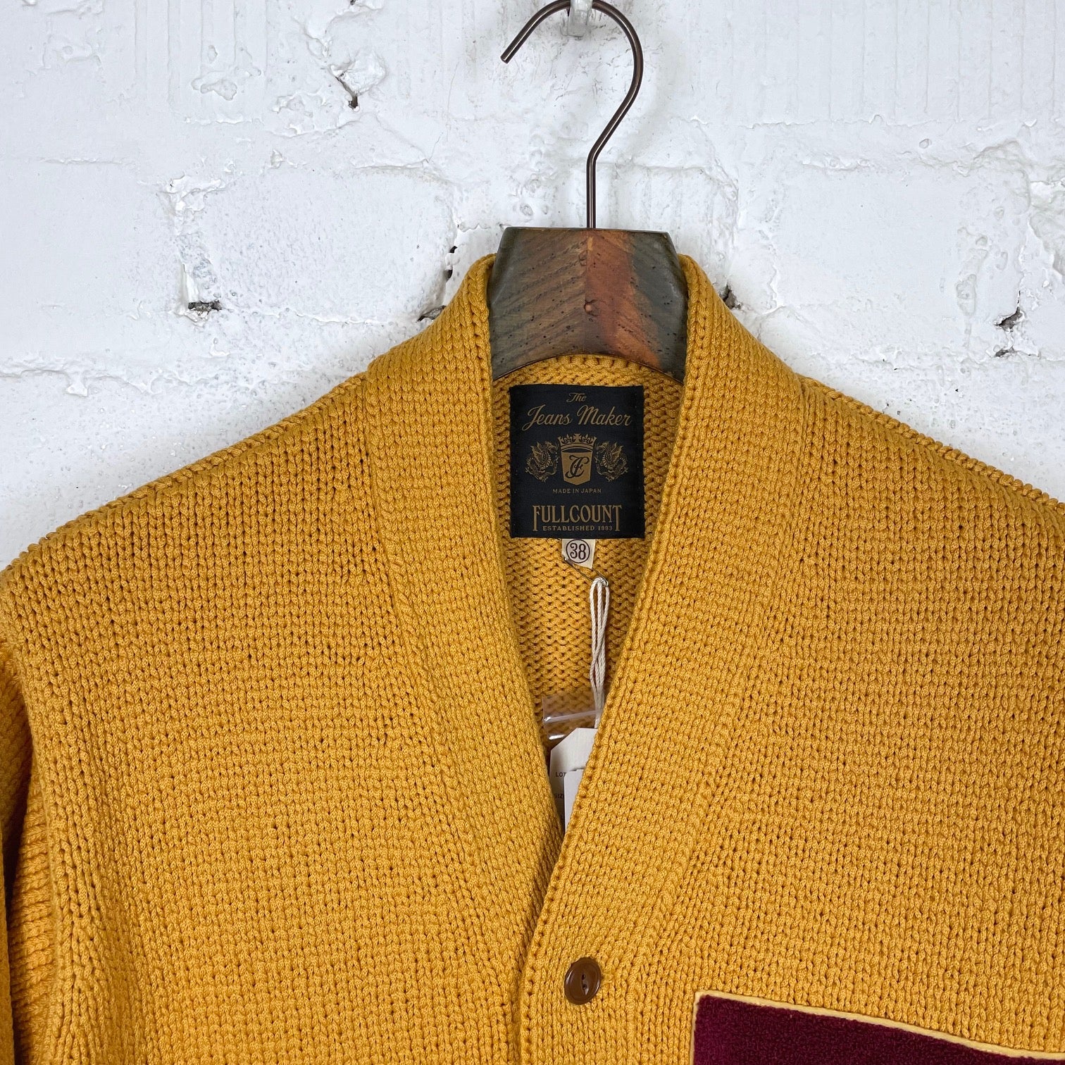fullcount | 3008 husk wool letterman cardigan (30th anniversary item) mustard - Image 4