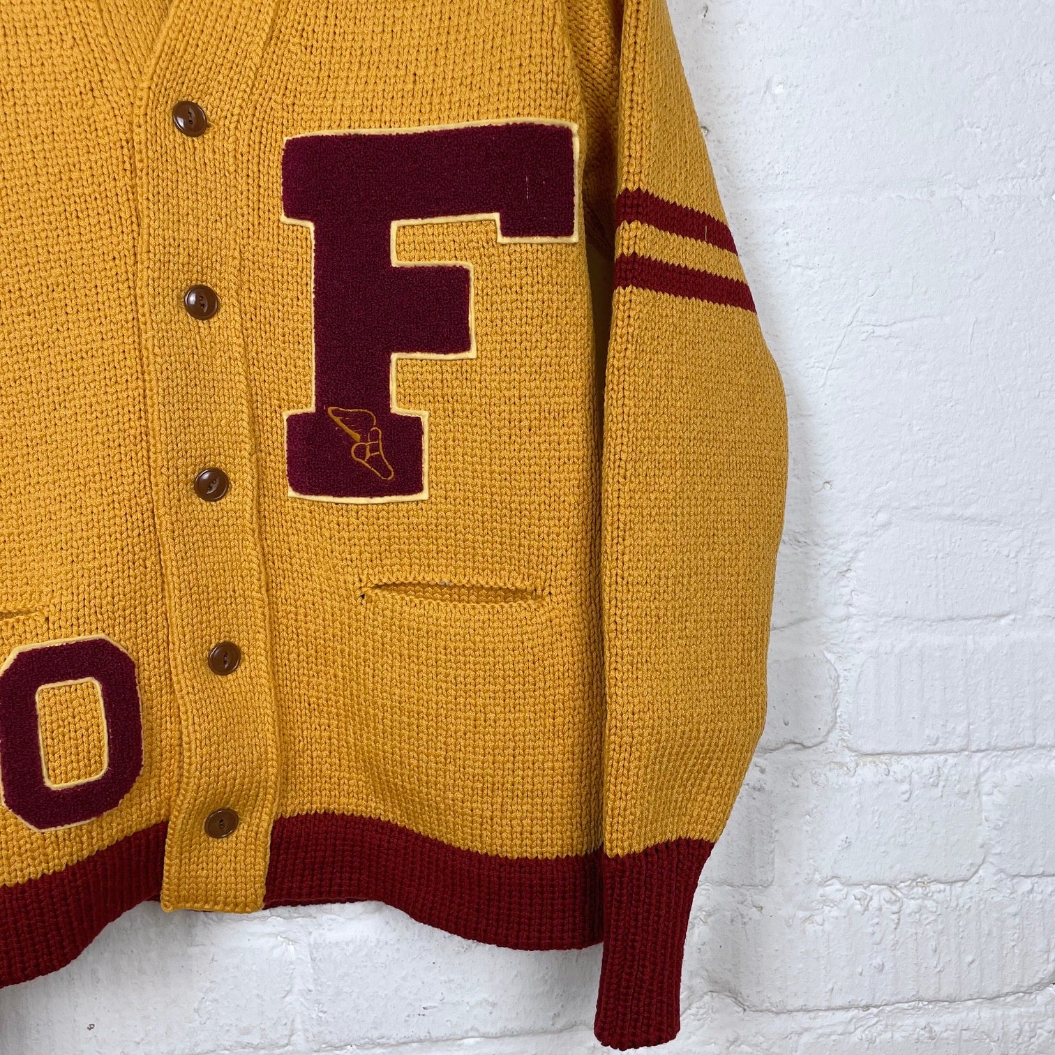 fullcount | 3008 husk wool letterman cardigan (30th anniversary item) mustard - Image 5