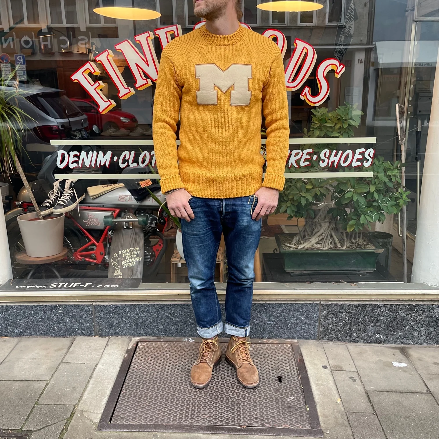 fullcount | 3009 husk wool letterman school sweater (30th anniversary item) mustard - Image 2
