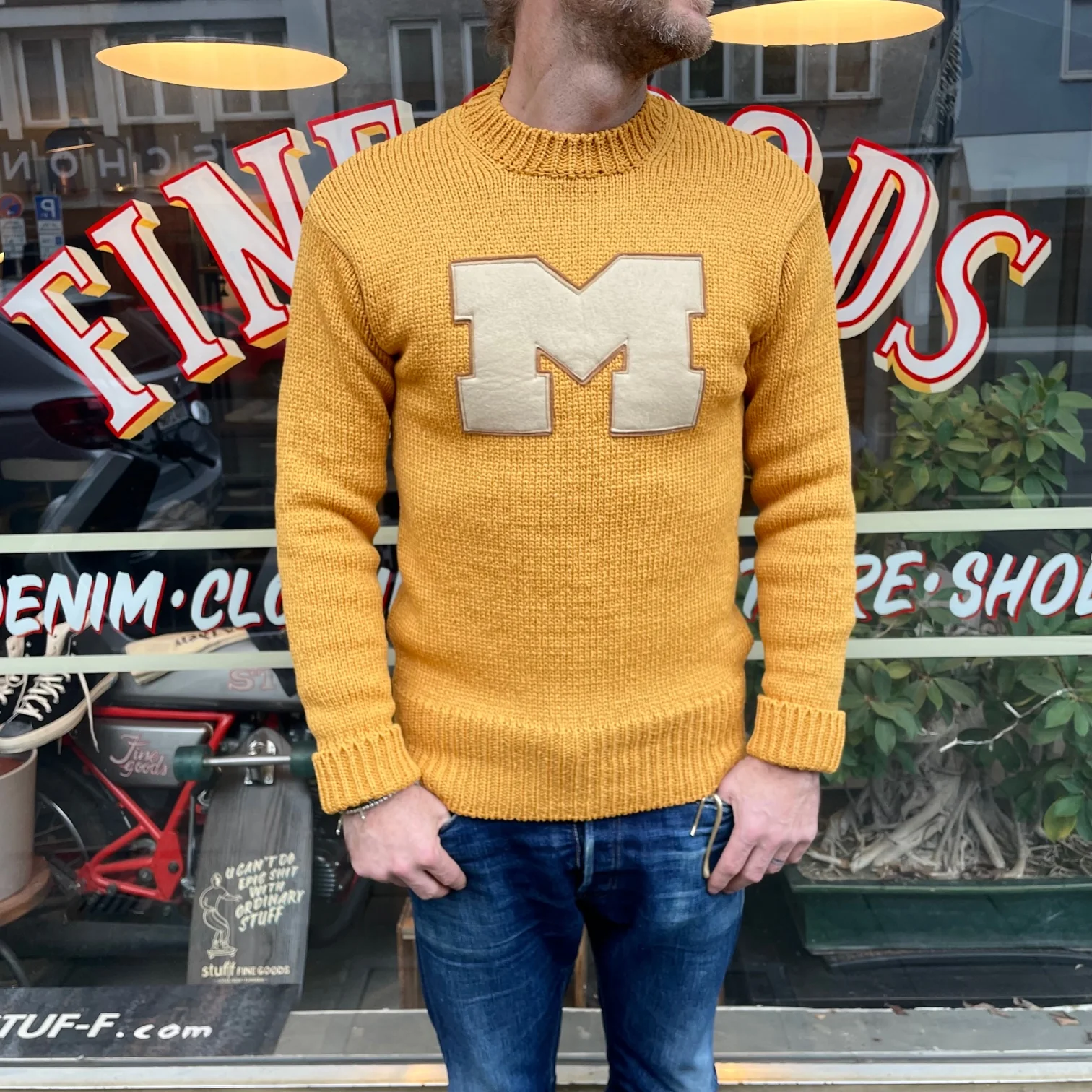 fullcount | 3009 husk wool letterman school sweater (30th anniversary item) mustard - Image 3