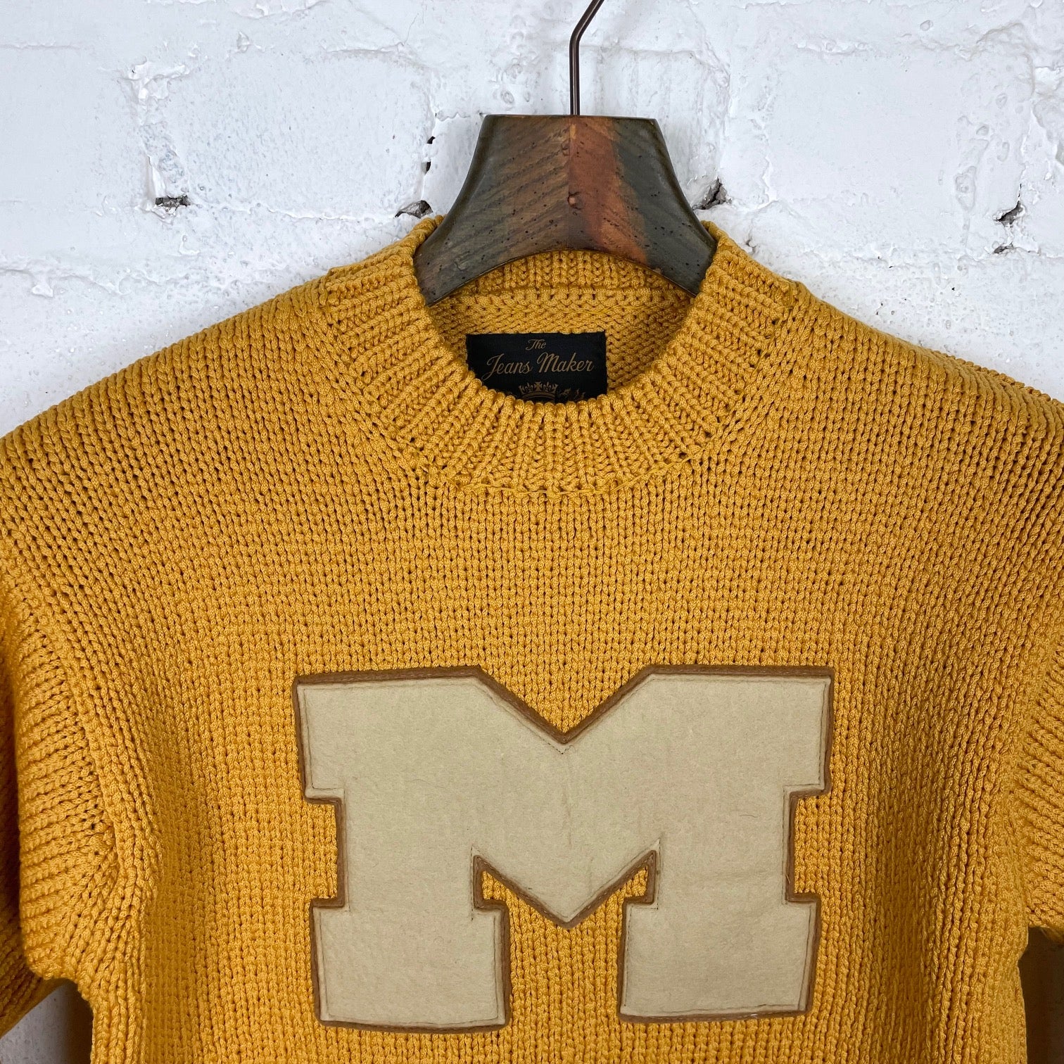 fullcount | 3009 husk wool letterman school sweater (30th anniversary item) mustard - Image 4