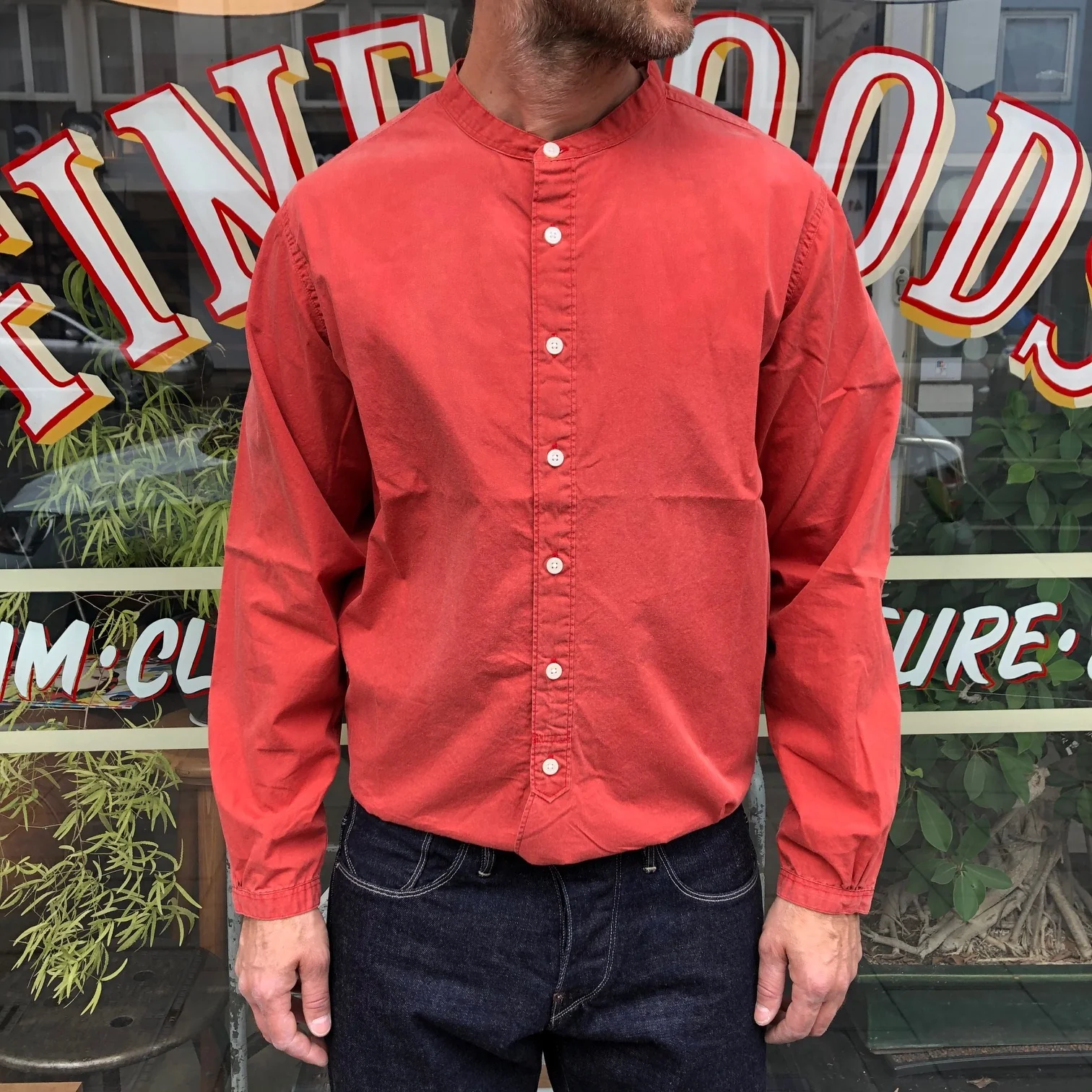 fullcount | 4037 broad cloth band collar shirt red - Image 3