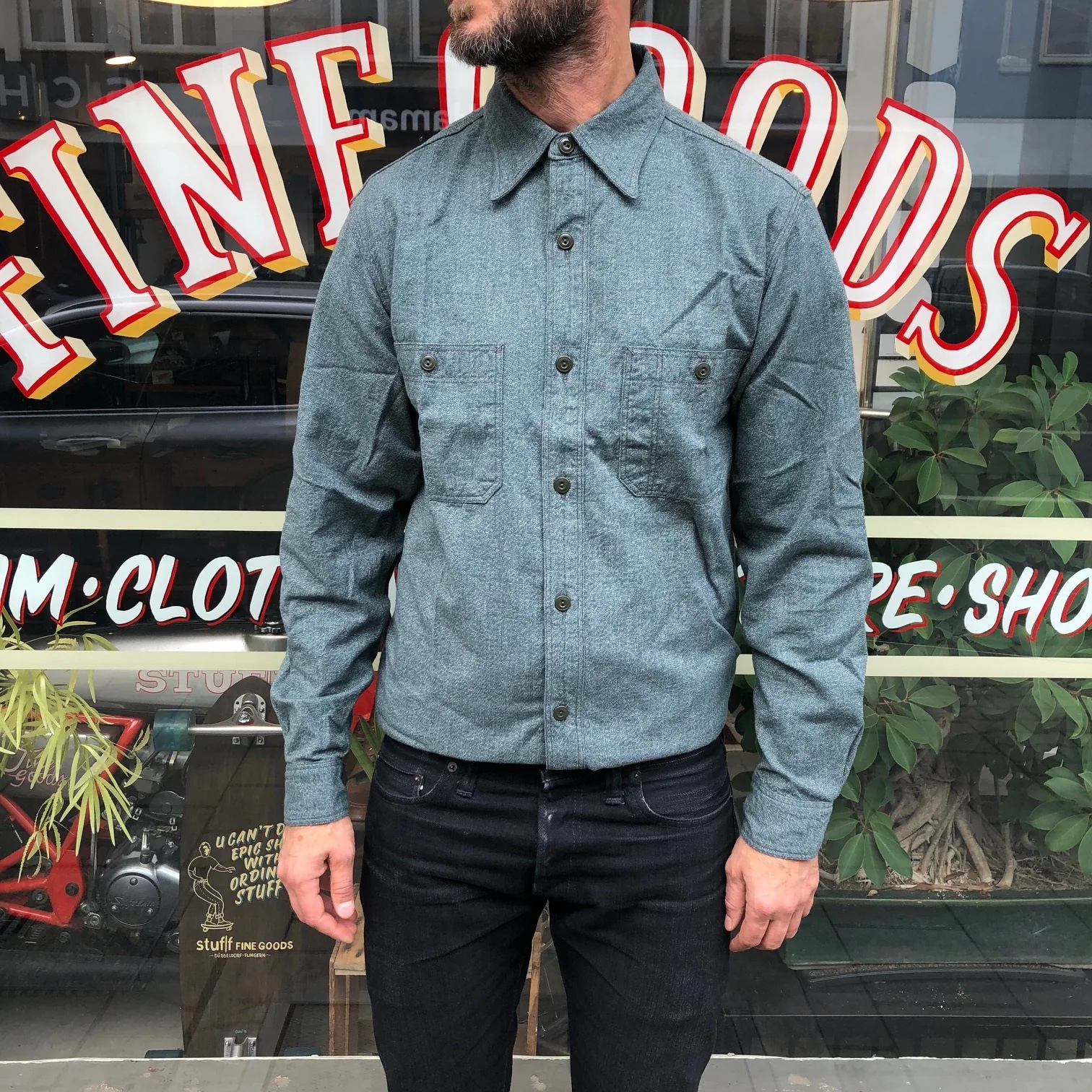 fullcount | 4058 covert chambray work shirt green - Image 3